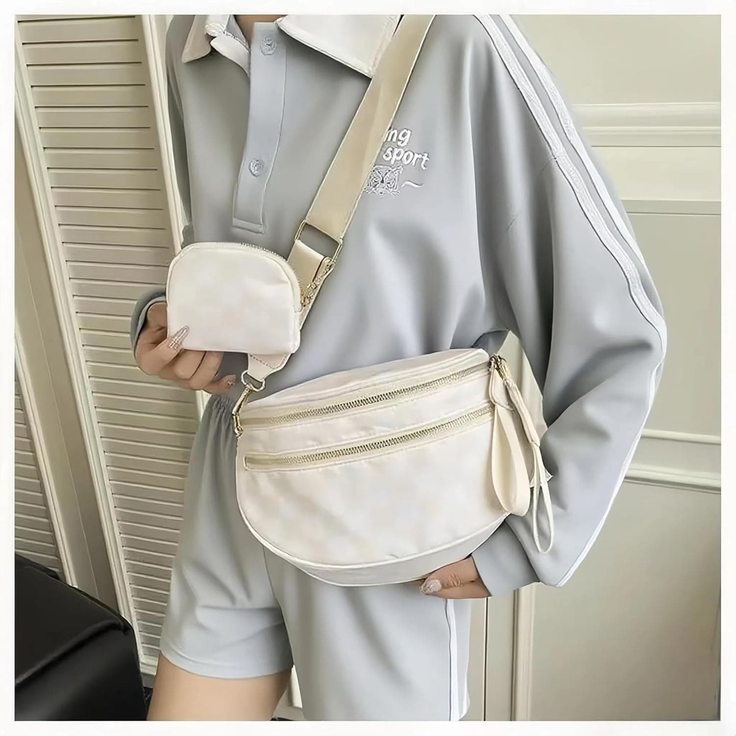 Pallocoo Checkered Crossbody Bag for Women - Nylon Sling Bags with Shoulder Strap, Wallets Purse Handbags (Beige) : Clothing, Shoes &amp; Jewelry thumbnail 3