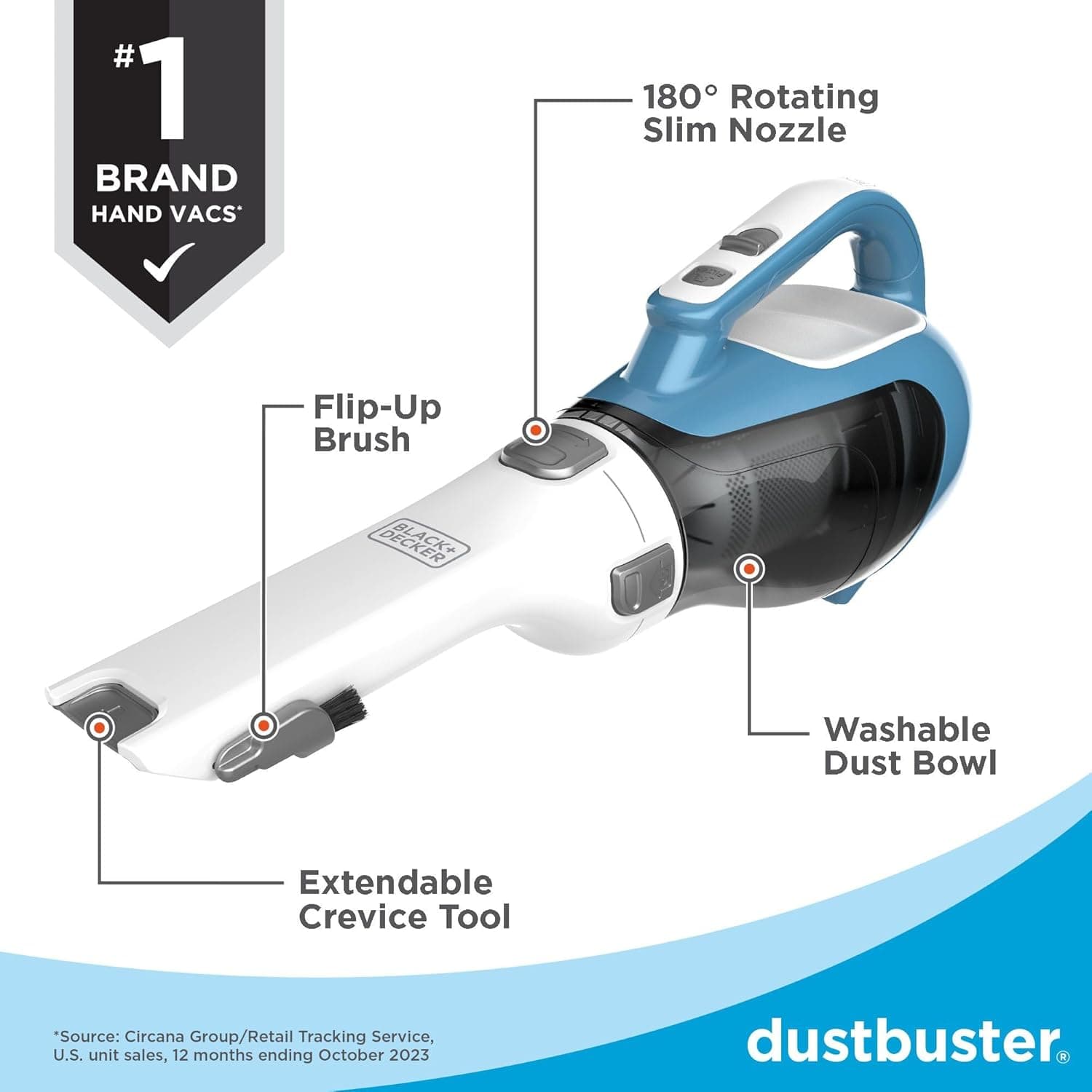 Amazon.com - BLACK+DECKER dustbuster AdvancedClean Handheld Vacuum Cordless, Compact Home and Car Vacuum with Crevice Tool ,Rotating Nozzle and Charging Station, Large Dust Bowl (CHV1410L) - Household Handheld Vacuums thumbnail 3