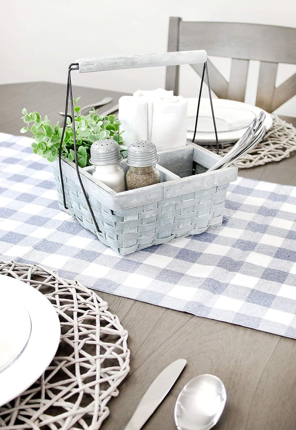 AuldHome Design Wood Basket Caddy - Gray Washed 4-Compartment Organizer thumbnail 2