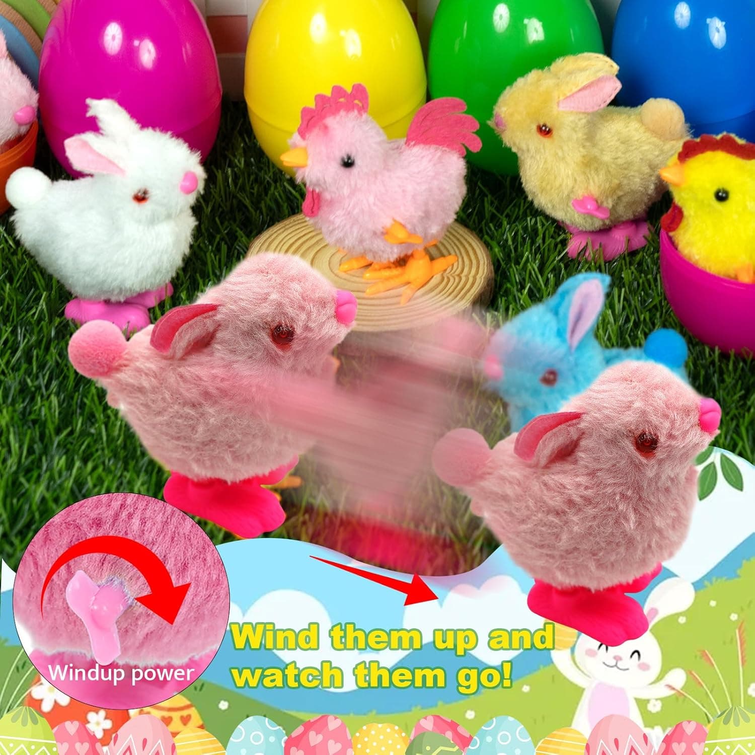 ZICZLI Jumbo 4" Easter Eggs Filled Wind-up Toys, 8 Pack thumbnail 4