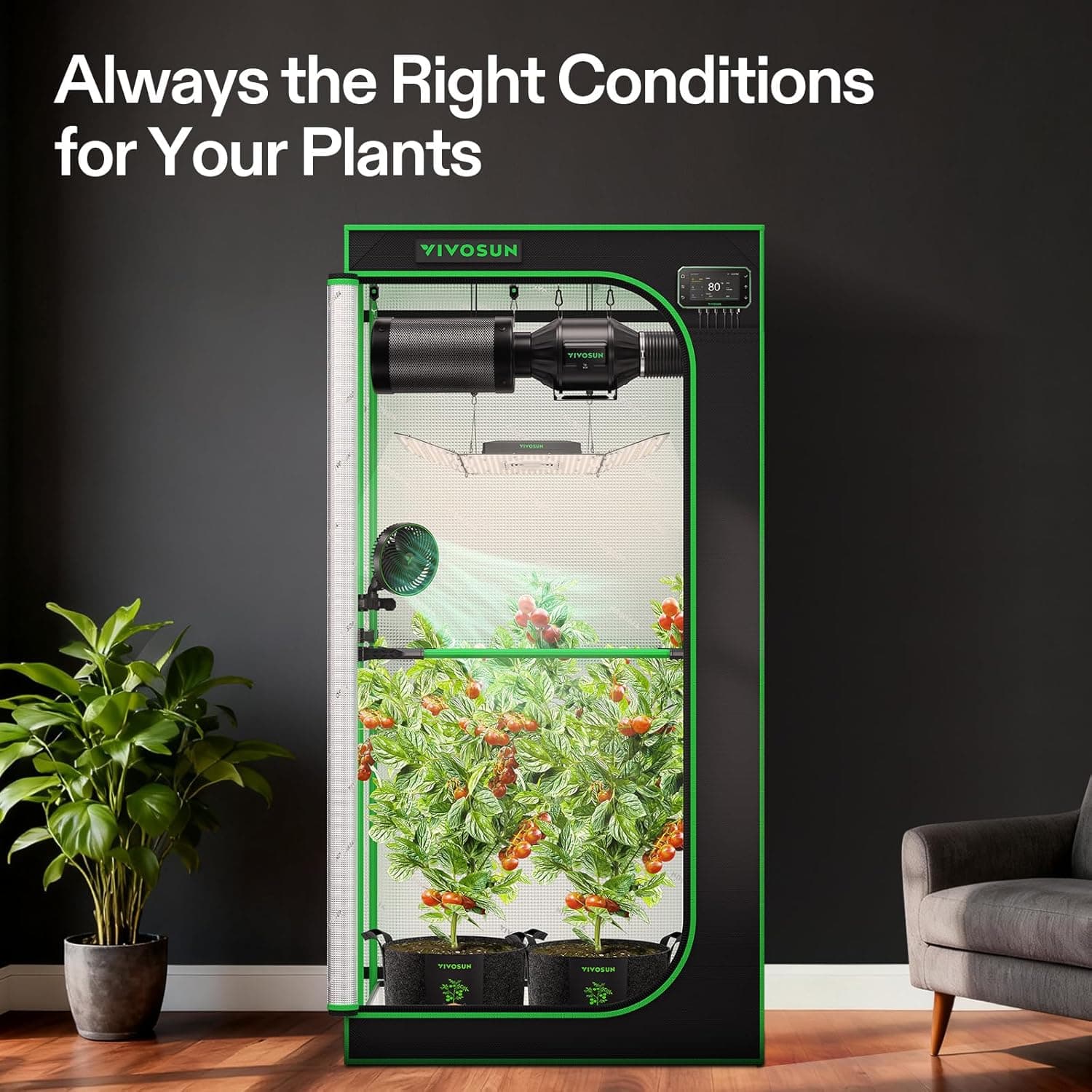 VIVOSUN Smart Pro Grow Tent Kit Plus, 3 × 3ft 3-Plant Kit, WiFi-Integrated Automatic Control with GrowHub E42A+, 2-in-1 Tunable Spectrum LED Grow Light, 360°Ventilation &amp; Circulation Control System : Patio, Lawn &amp; Garden thumbnail 3