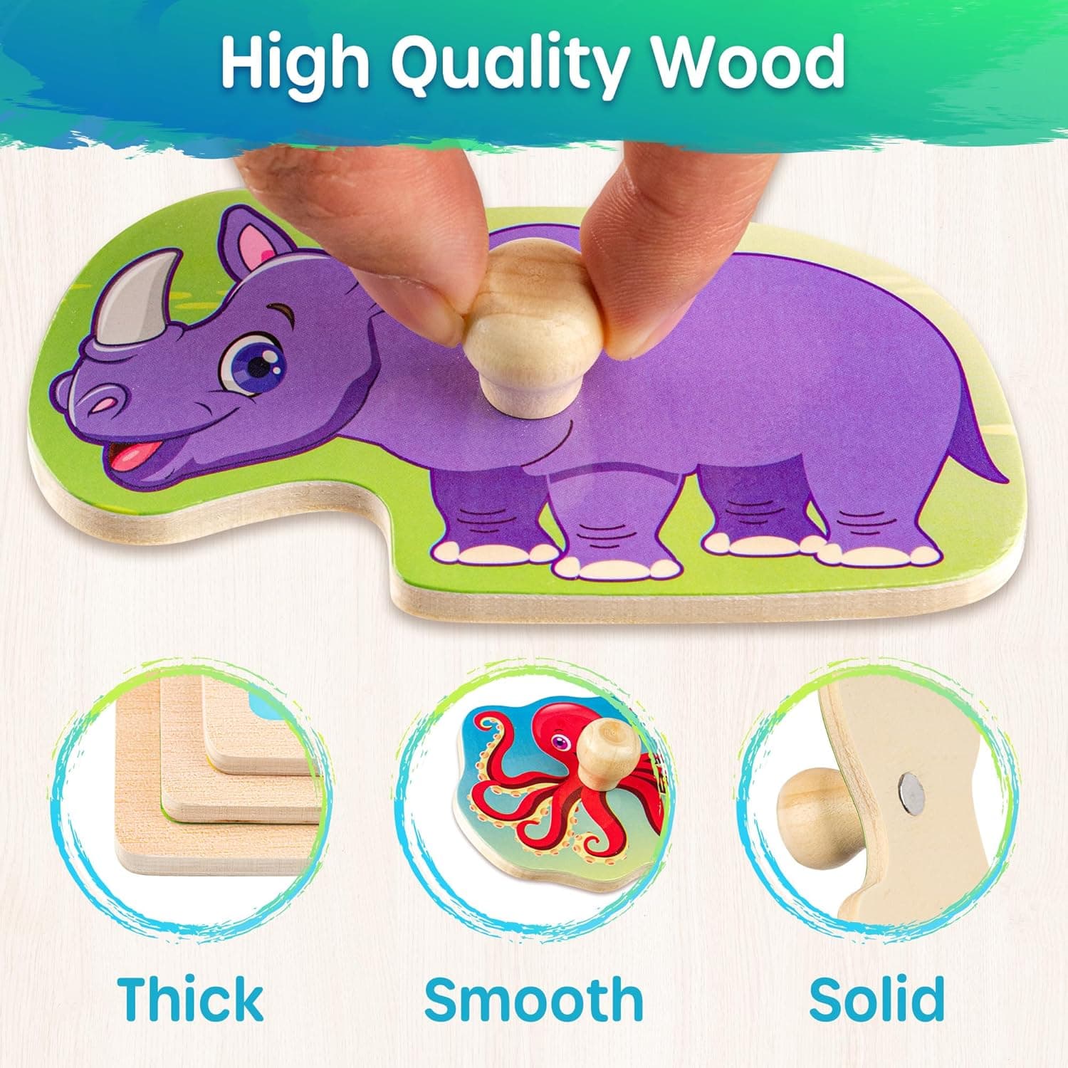 SYNARRY Wooden Puzzles for Toddlers 1-3, 6 Piece Set with Rack thumbnail 4