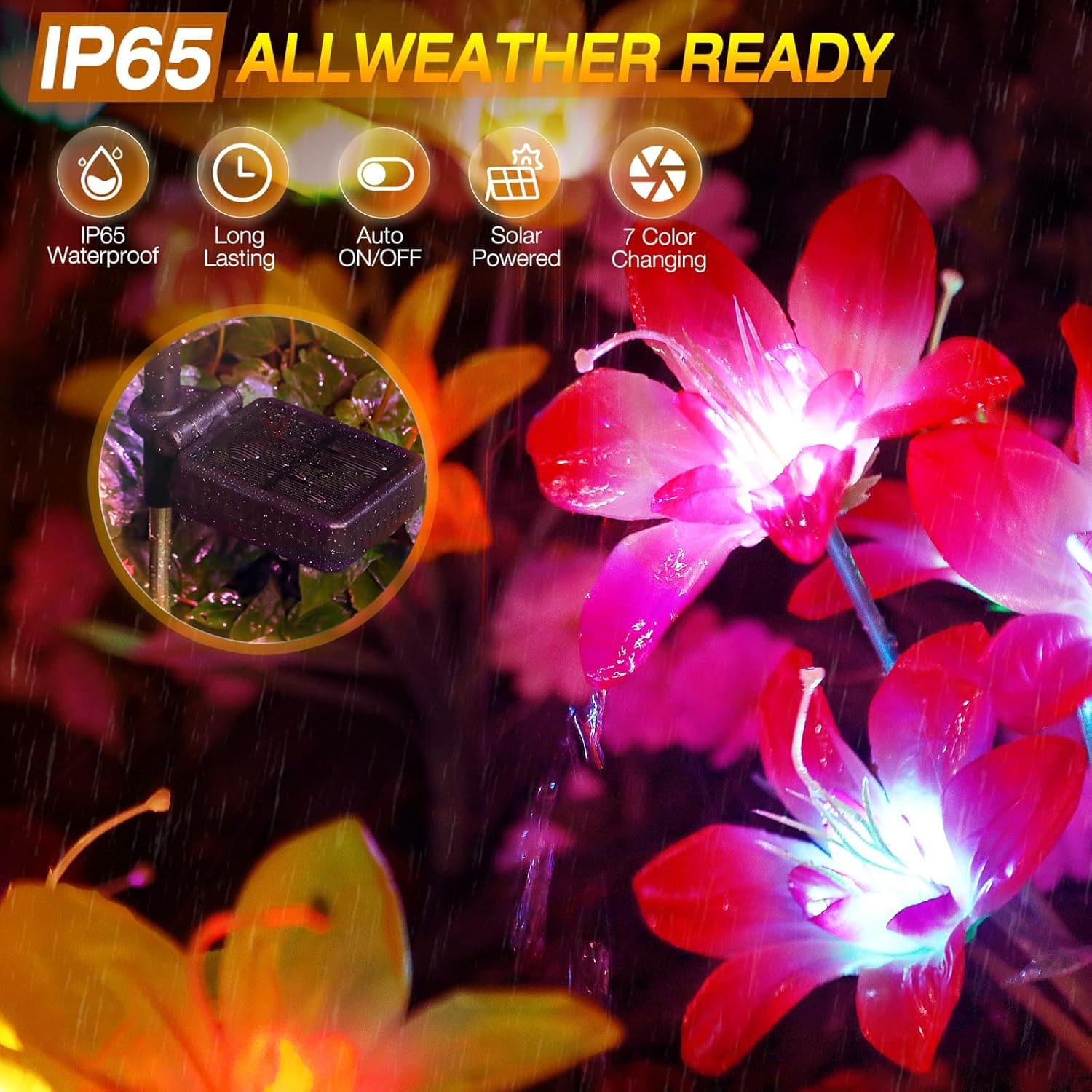 Solar Garden Lights - 5 Pack Lily Flowers with Color-Changing Beads thumbnail 5