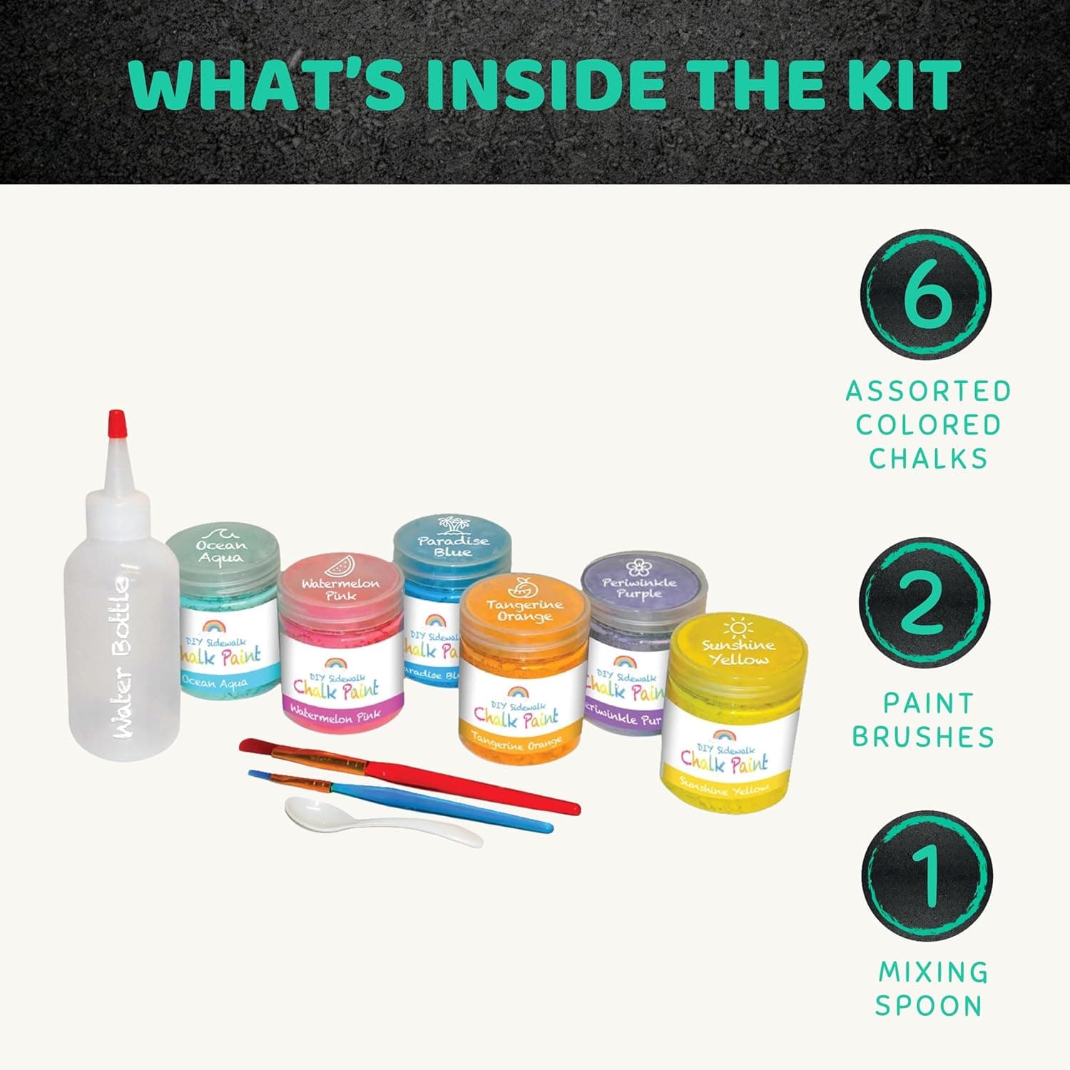 CocoNut Outdoor DIY Sidewalk Chalk Paint Set - Non-Toxic, Washable Powdered Chalk - Simply Mix in Water and Use a Paintbrush to Create Colorful Artwork on the Sidewalk or Chalkboard, For Kids Ages 5+ : Toys &amp; Games thumbnail 2