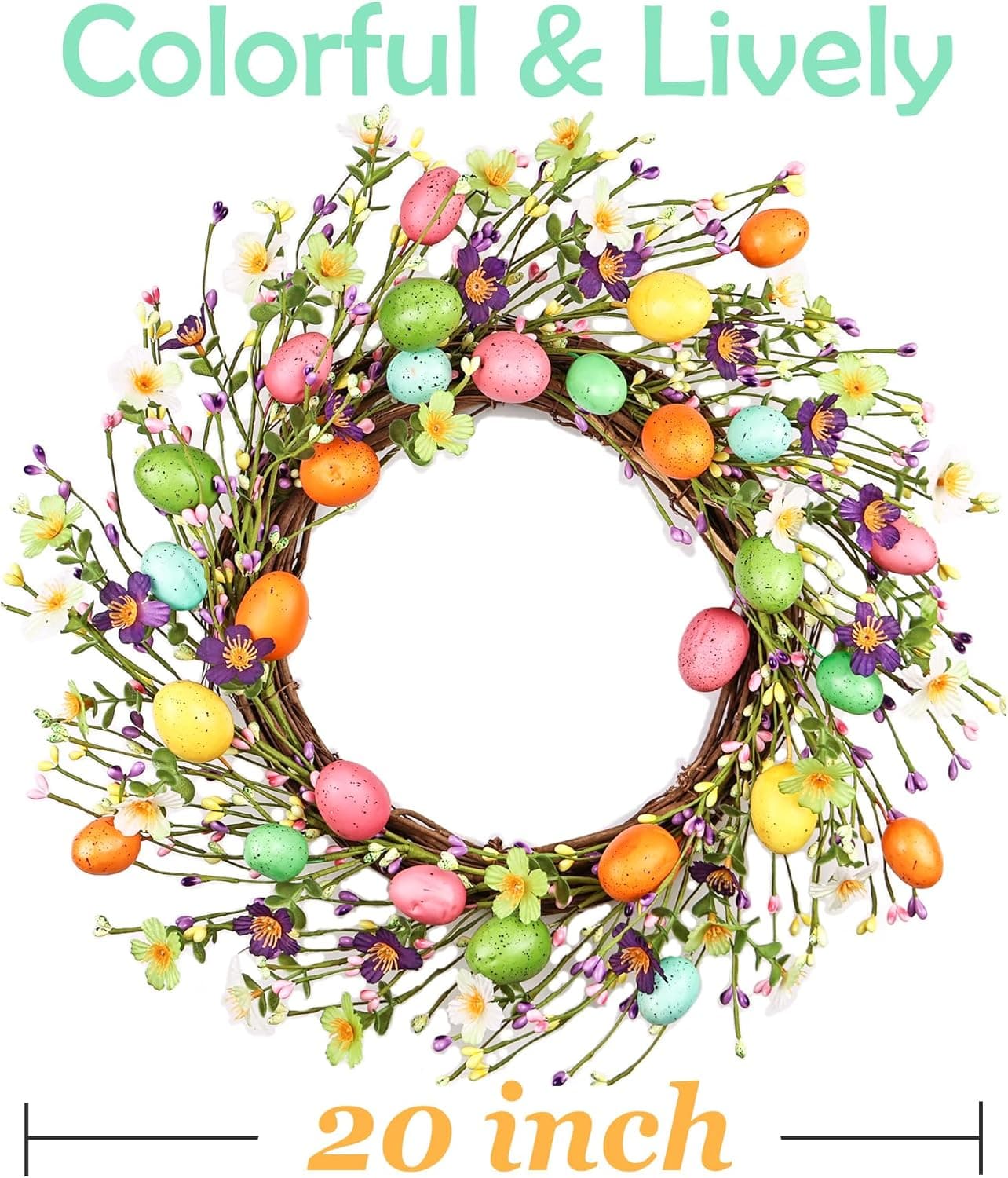 Lotus Hills 20 Inch Easter Wreath with Colorful Eggs thumbnail 2