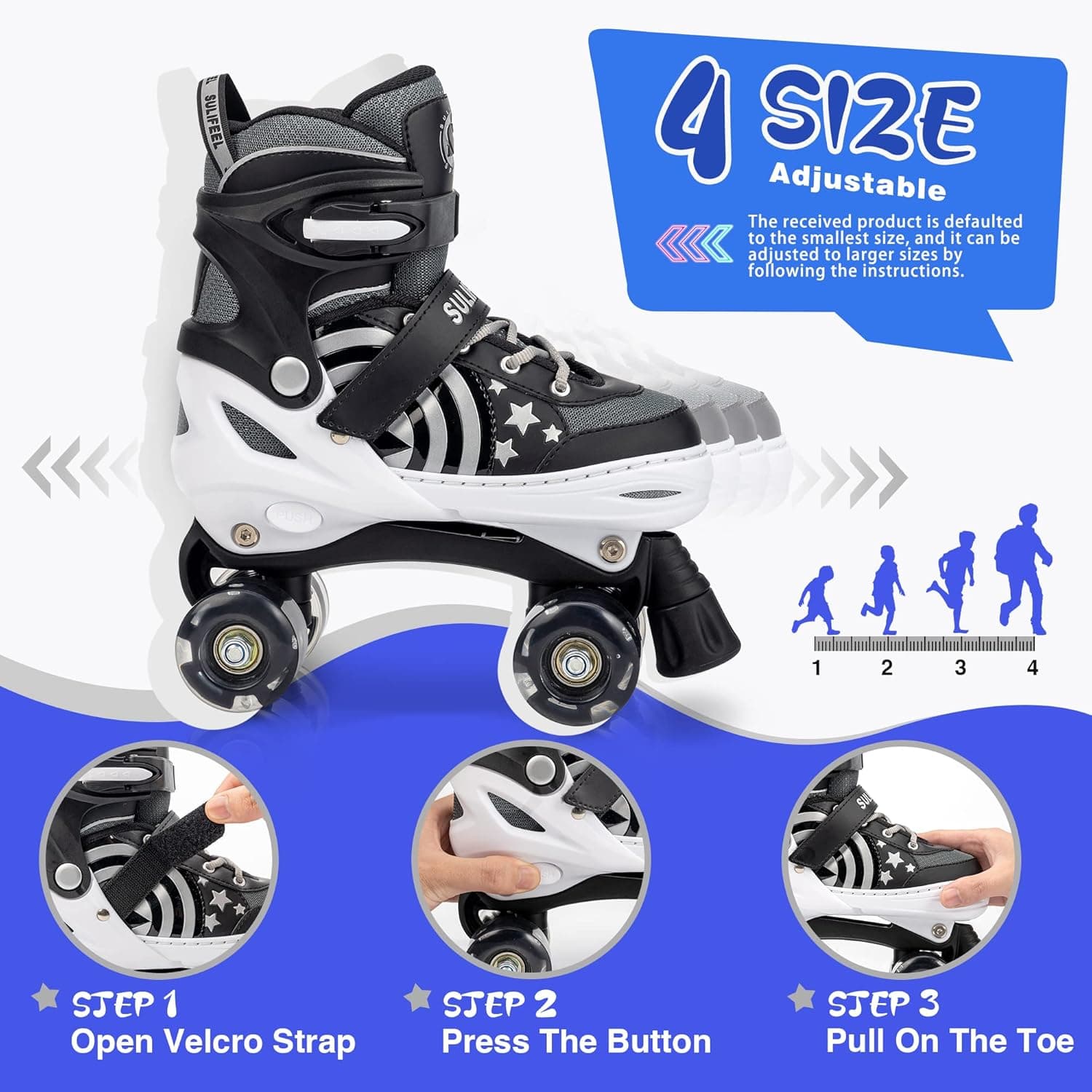 SULIFEEL Rainbow Unicorn Adjustable Roller Skates for Kids thumbnail 3