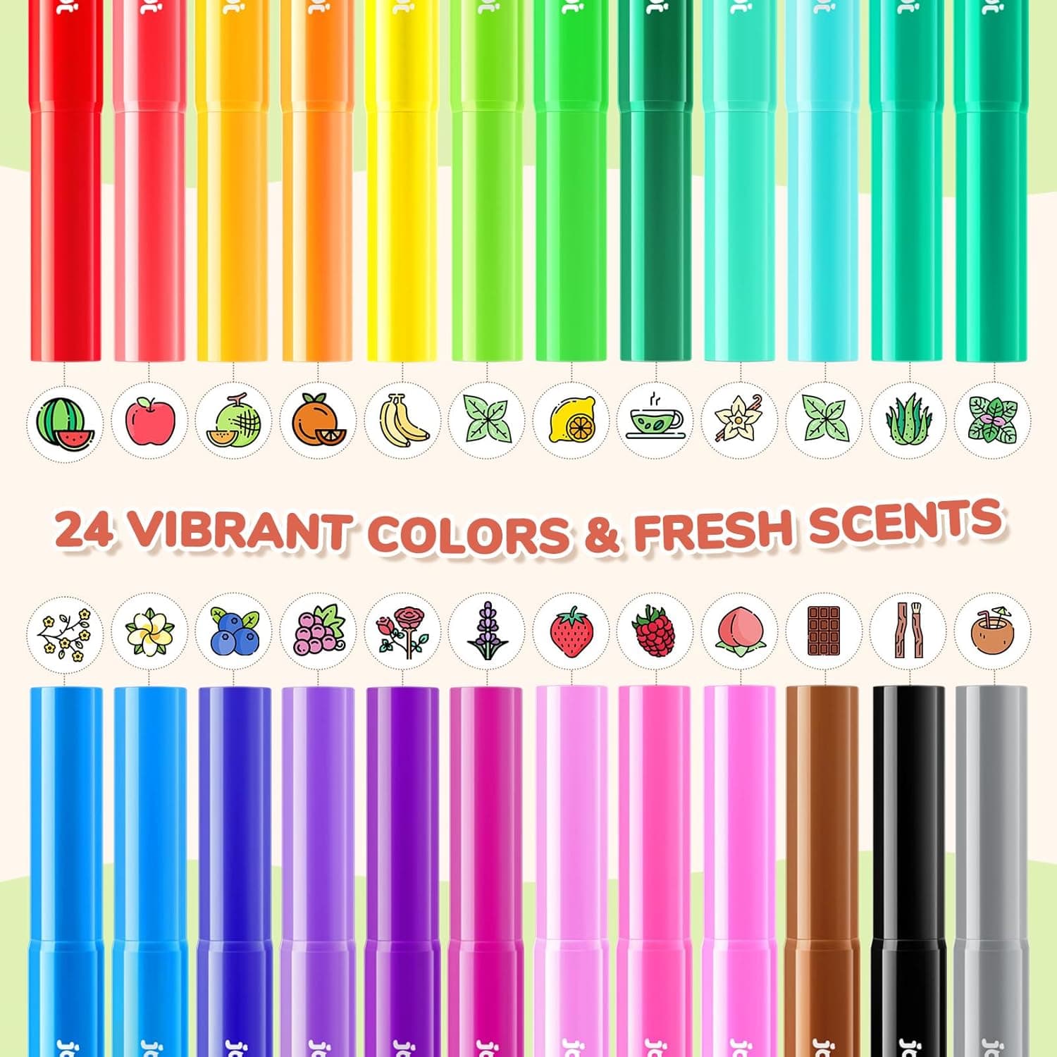JoyCat 24 Colors Scented Washable Markers for Kids, Fruit &amp; Dessert Smelly Markers with Versatile Conical Tips, Non-Toxic Art Supplies for Toddlers &amp; School Classroom, Ideal Gifts for kids. : Toys &amp; Games thumbnail 2