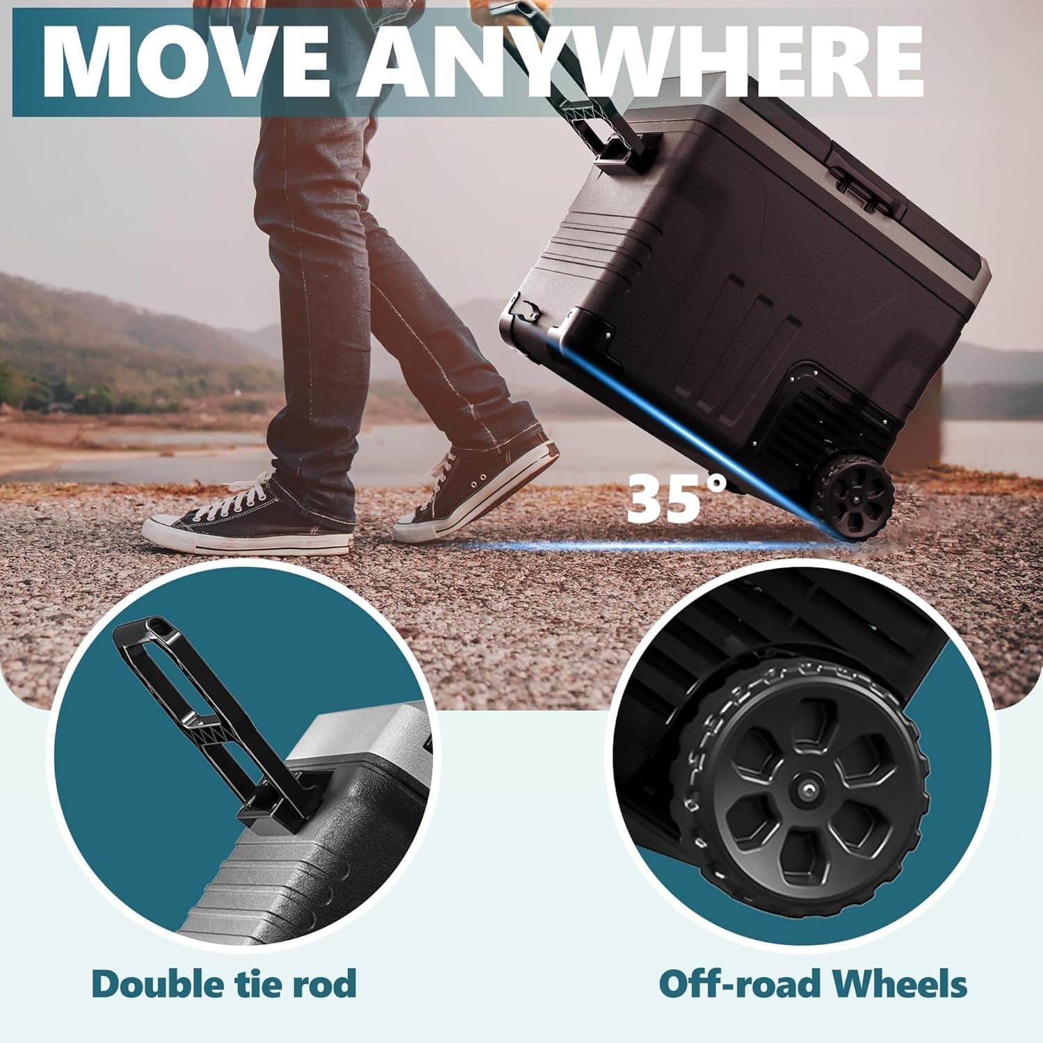 EUHOMY 12 Volt Refrigerator, 53QT(50L) Electric Cooler, Portable Freezer 12V/24V DC 100-240V AC, 12V Fridge -4℉~68℉, 12V Cooler with Wheels &amp; 2 Baskets for Travel,Camping,Truck,Boat : Automotive thumbnail 4