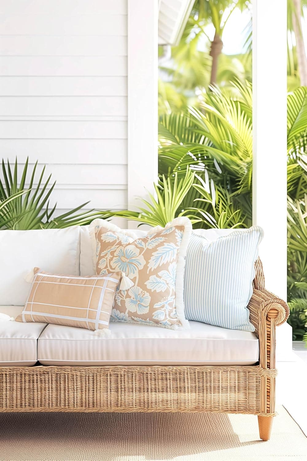 Premium Coastal Scalloped Throw Pillow Cover 20x20 - Baby Blue Stripes thumbnail 3