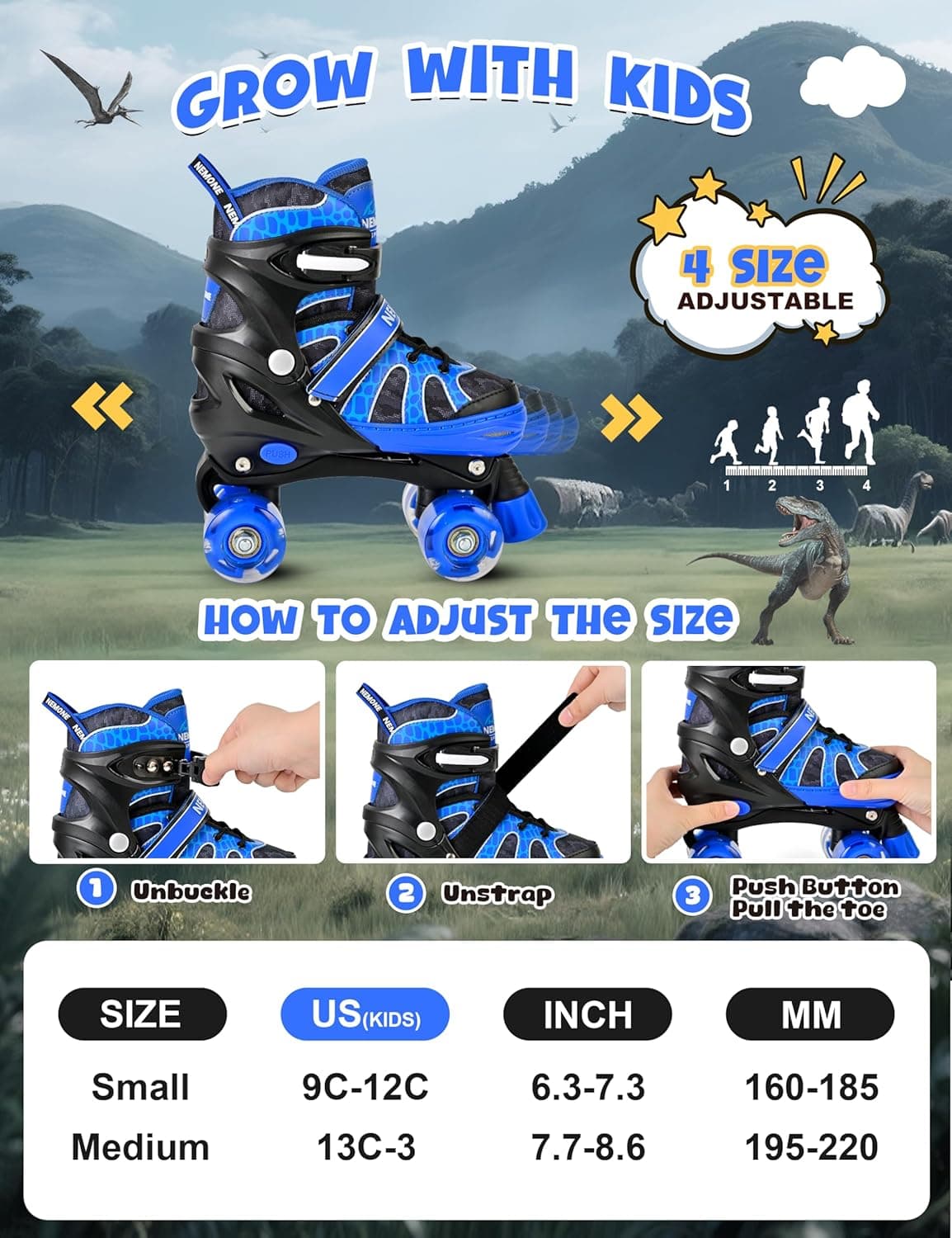 NEMONE Mermaid Light Up Adjustable Roller Skates for Girls thumbnail 4