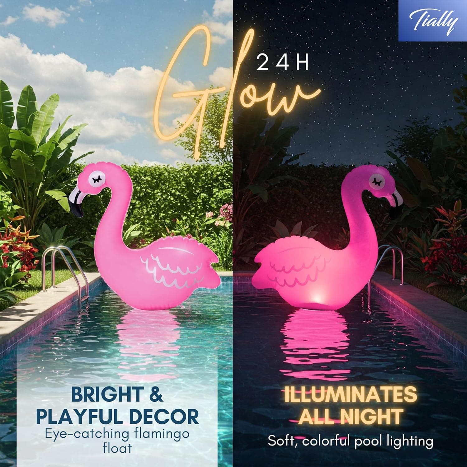 TIALLY Floating Pool Lights Solar Powered - Inflatable Solar Pool Lights, IP68 Waterproof Decor Float, Flamingo and Swans Decorations for Outdoor Use, for Women, Men, Adults : Patio, Lawn &amp; Garden thumbnail 5