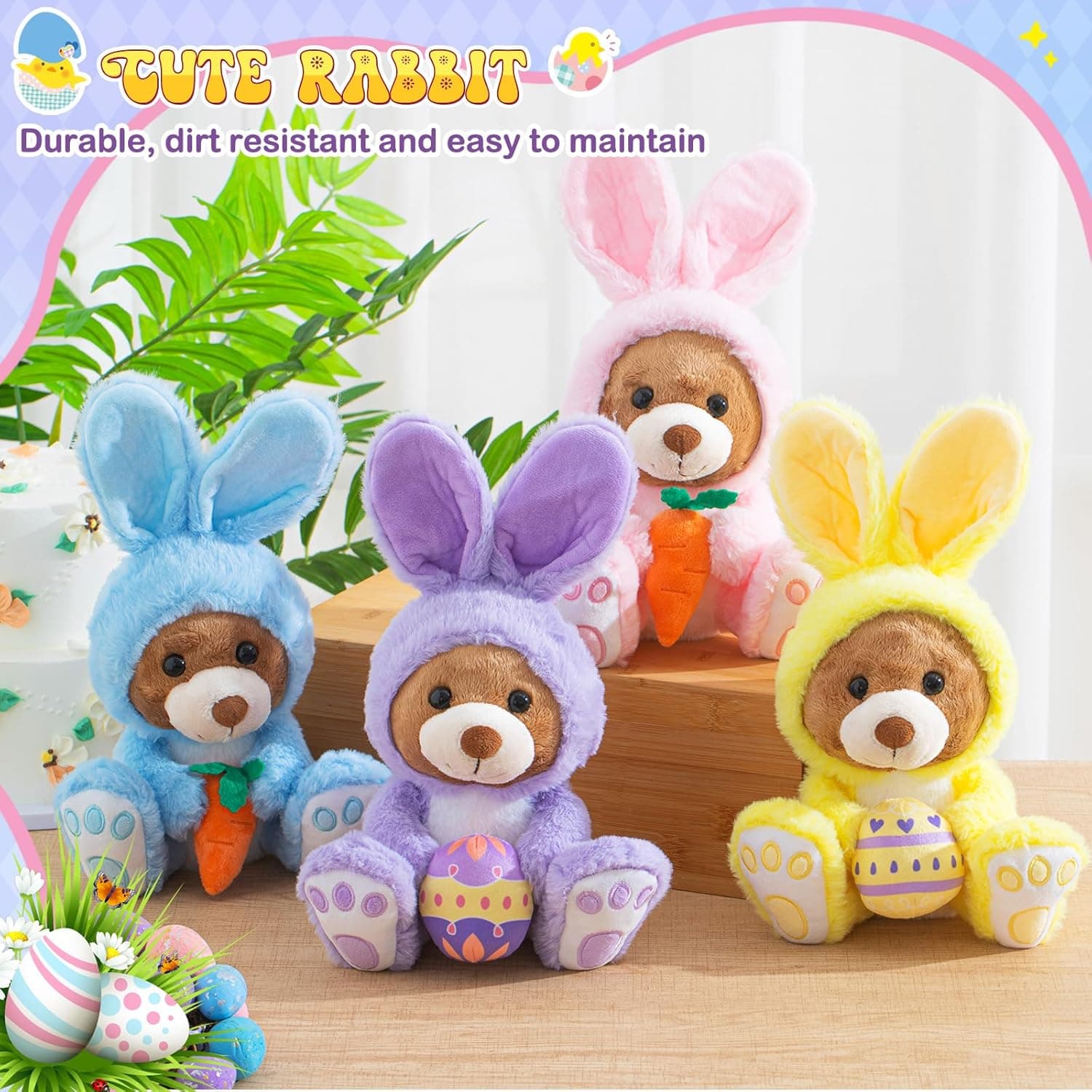Shappy 4 Pcs Easter Bunny Plush Toys, 12 Inch Stuffed Animals thumbnail 4