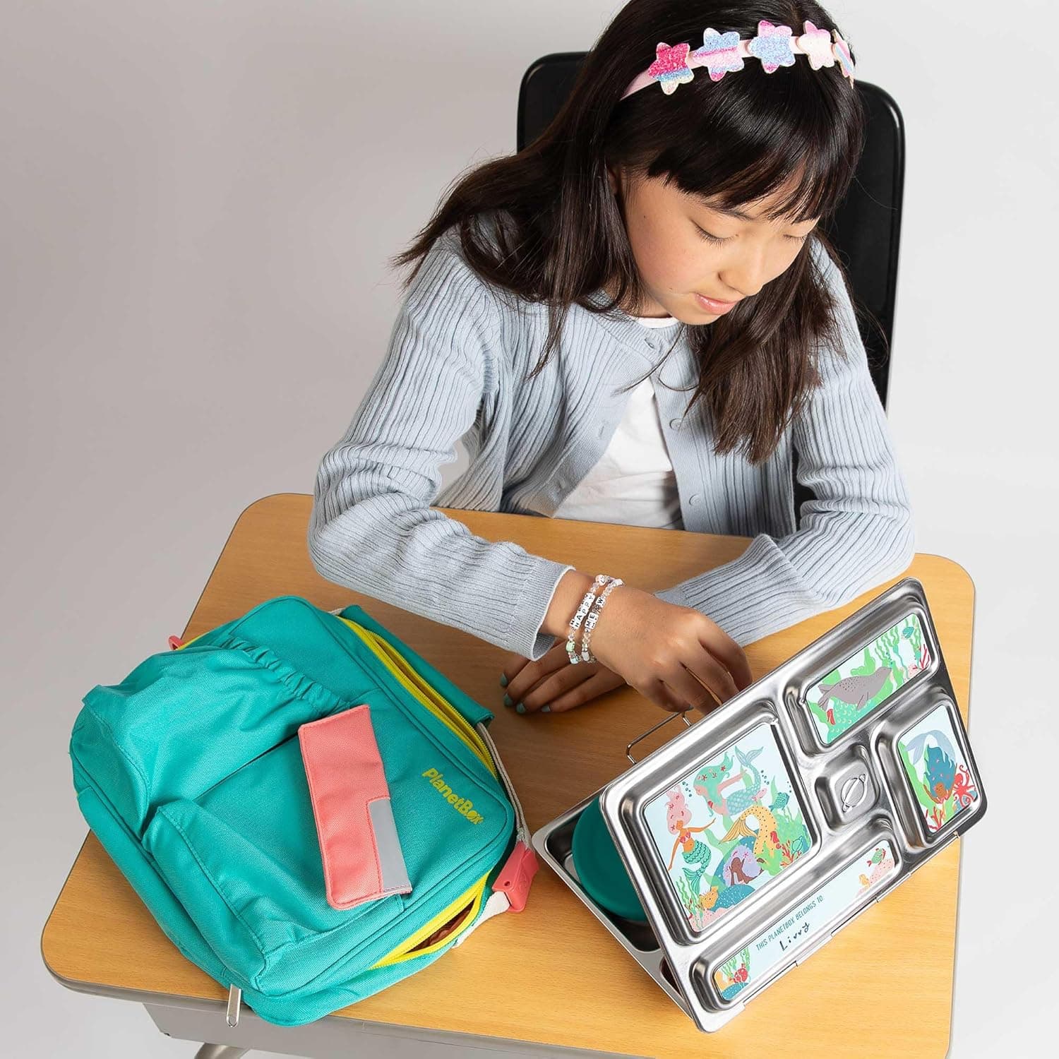 PlanetBox Rover Stainless Steel Bento Box Lunch Kit with Mermaid Lagoon Magnets thumbnail 5