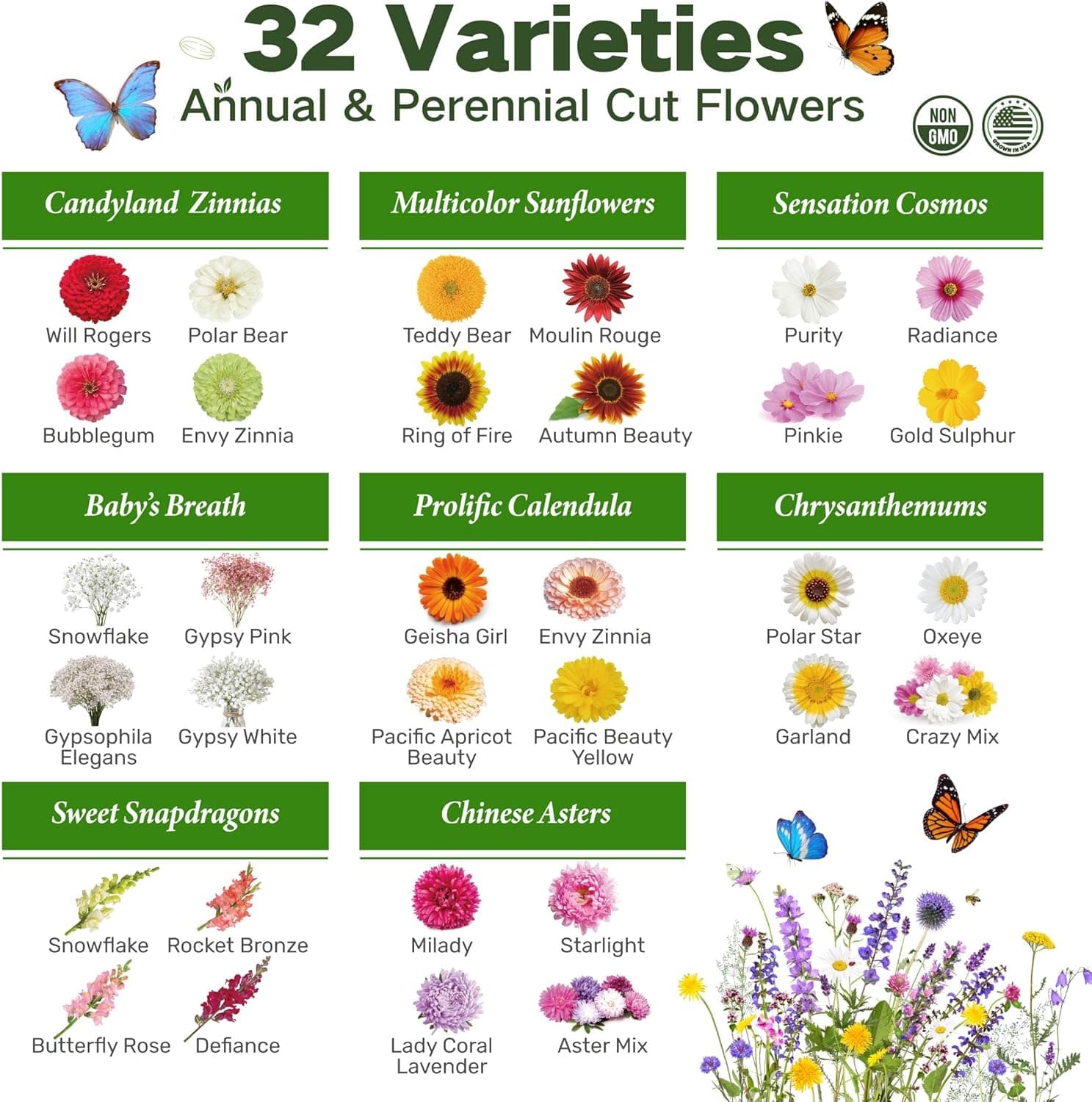 Lush & Dew Cut Flower Seed Bank - 32 Varieties Non-GMO Wildflower Seeds thumbnail 2