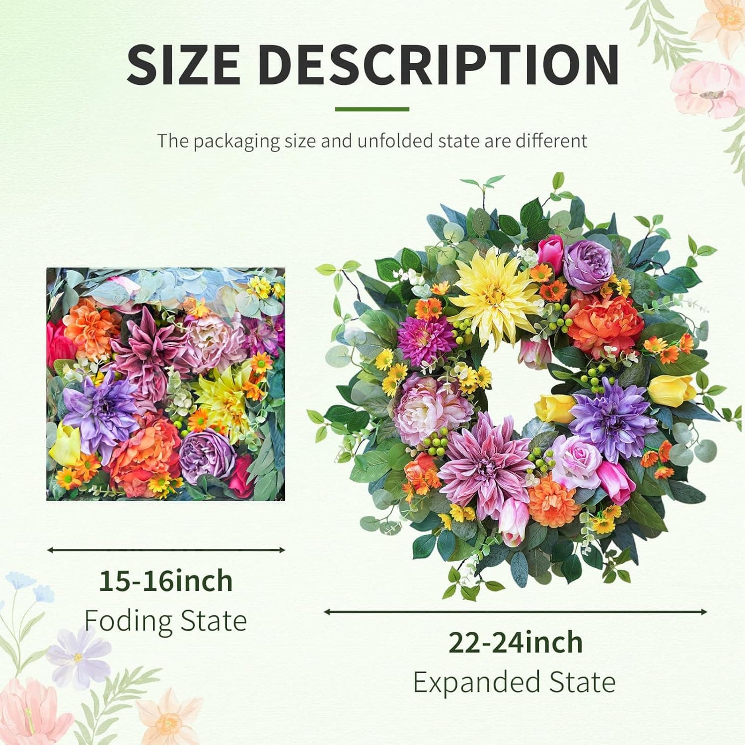 Rimalo 24 Inch Spring Wreaths for Front Door thumbnail 5