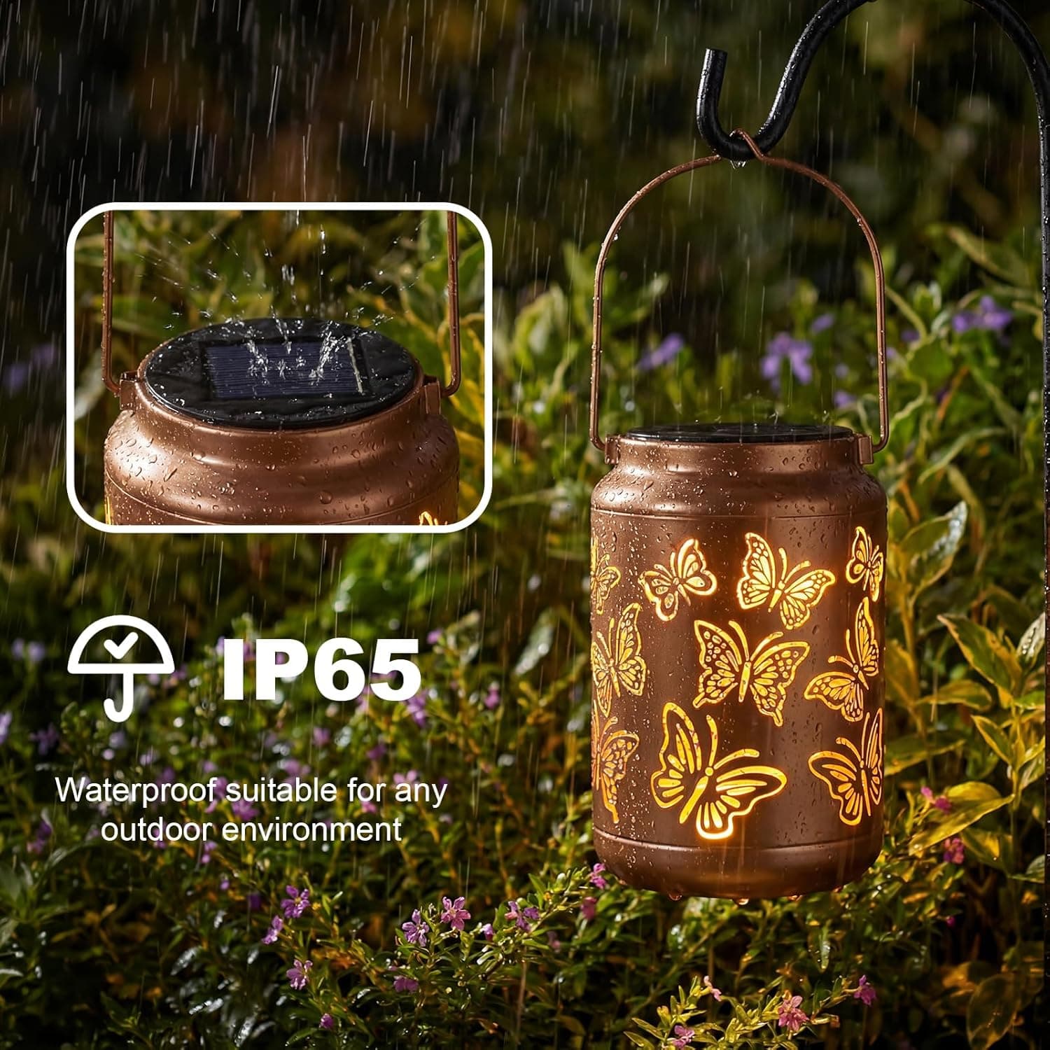 Edenseelake Solar Lanterns Outdoor Waterproof Butterfly Lights, Outdoor Hanging Lanterns for Patio, Porch, Yard, Garden Decor : Tools &amp; Home Improvement thumbnail 3
