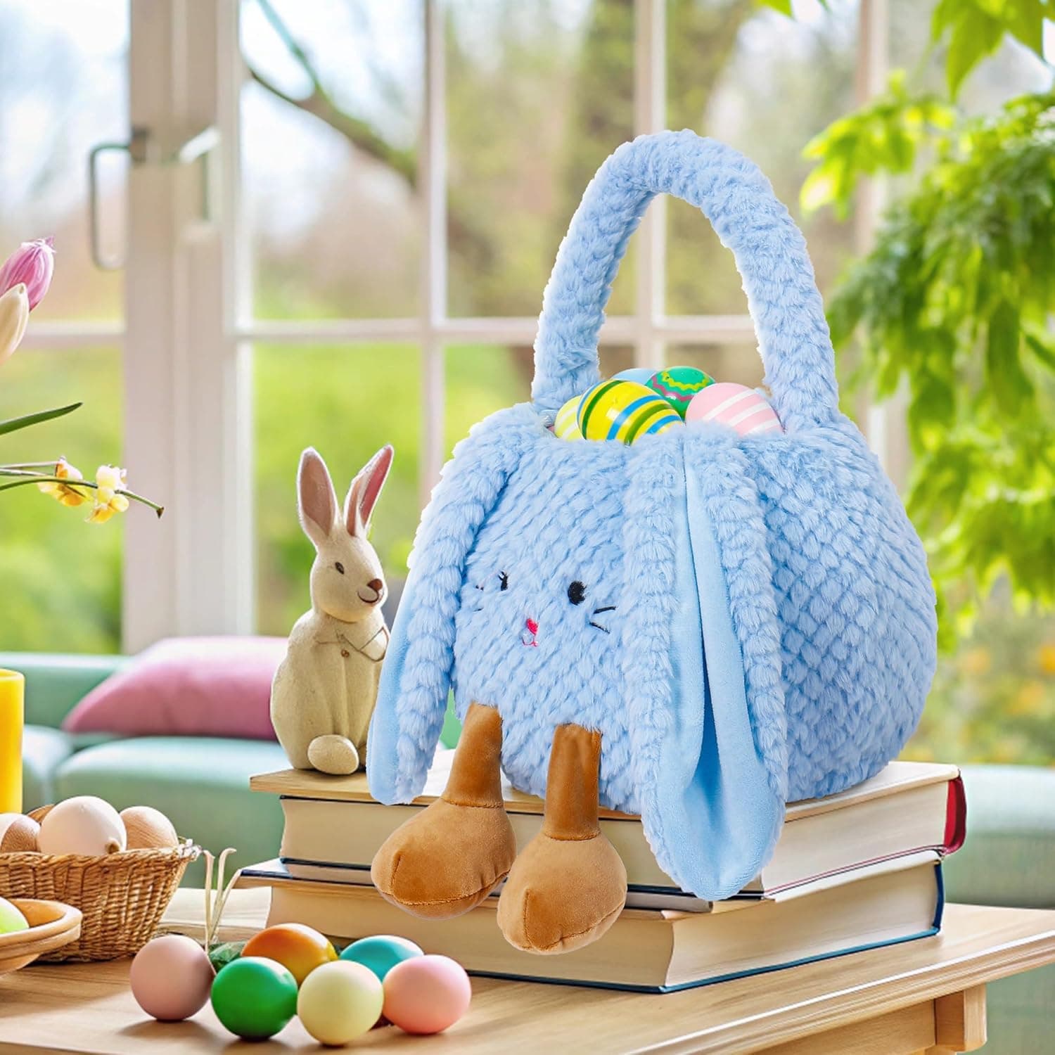 Easter Basket Plush for Kids, Cute Bunny Easter Bucket Egg Hunt Bag Boys Girls Festivals Gift : Baby thumbnail 5