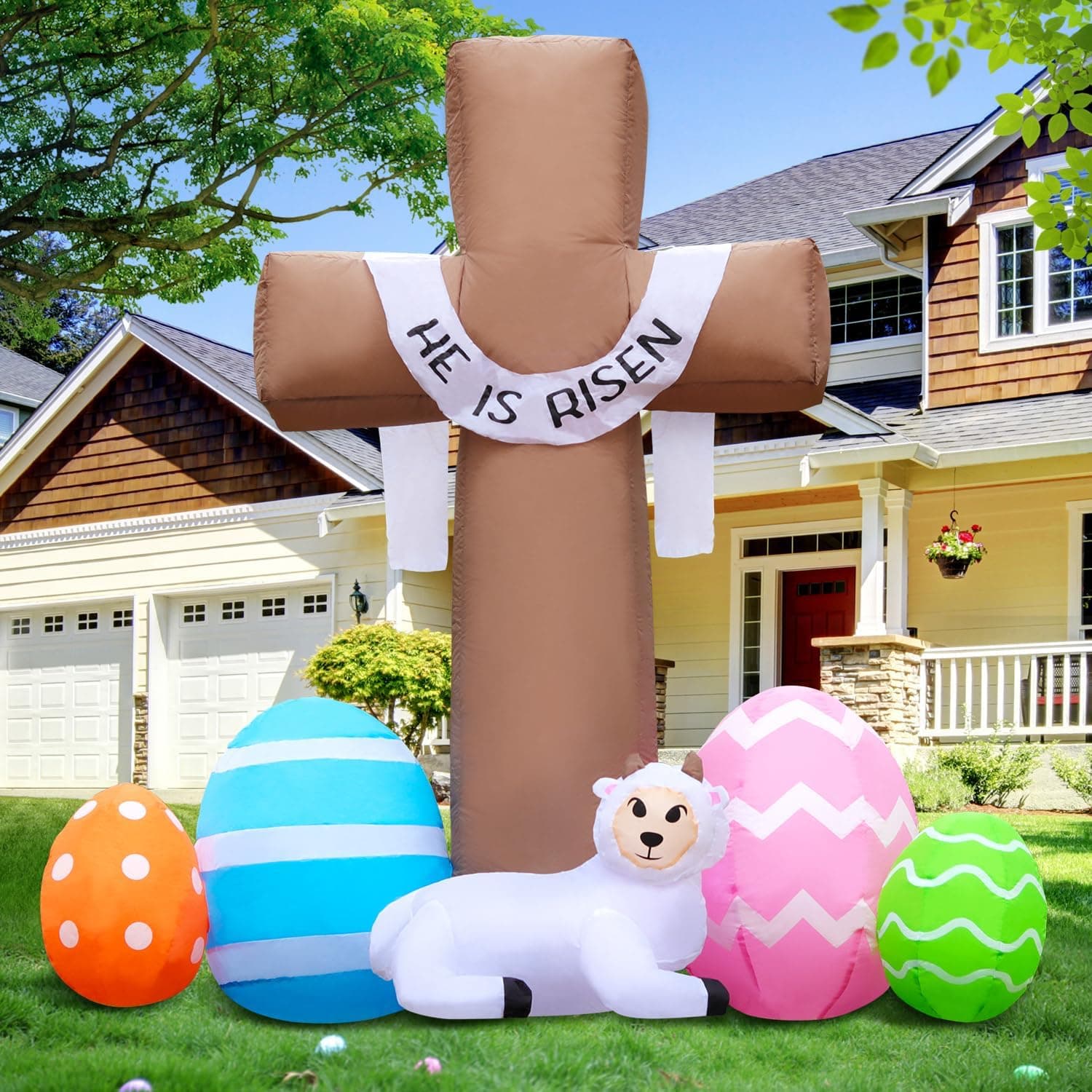 6FT Easter Inflatable Outdoor Decoration - He is Risen Cross with LED Lights thumbnail 3