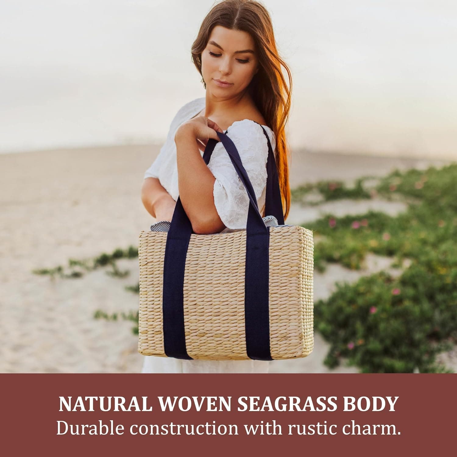 Picnic TIME Parisian Picnic Basket - Beige with Navy Blue Accents thumbnail 2