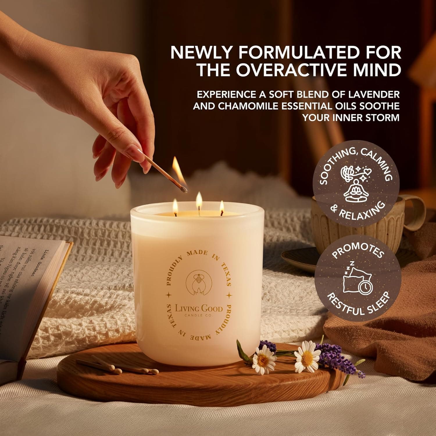 Tranquility Chamomile & Lavender Pure Beeswax Candle thumbnail 2