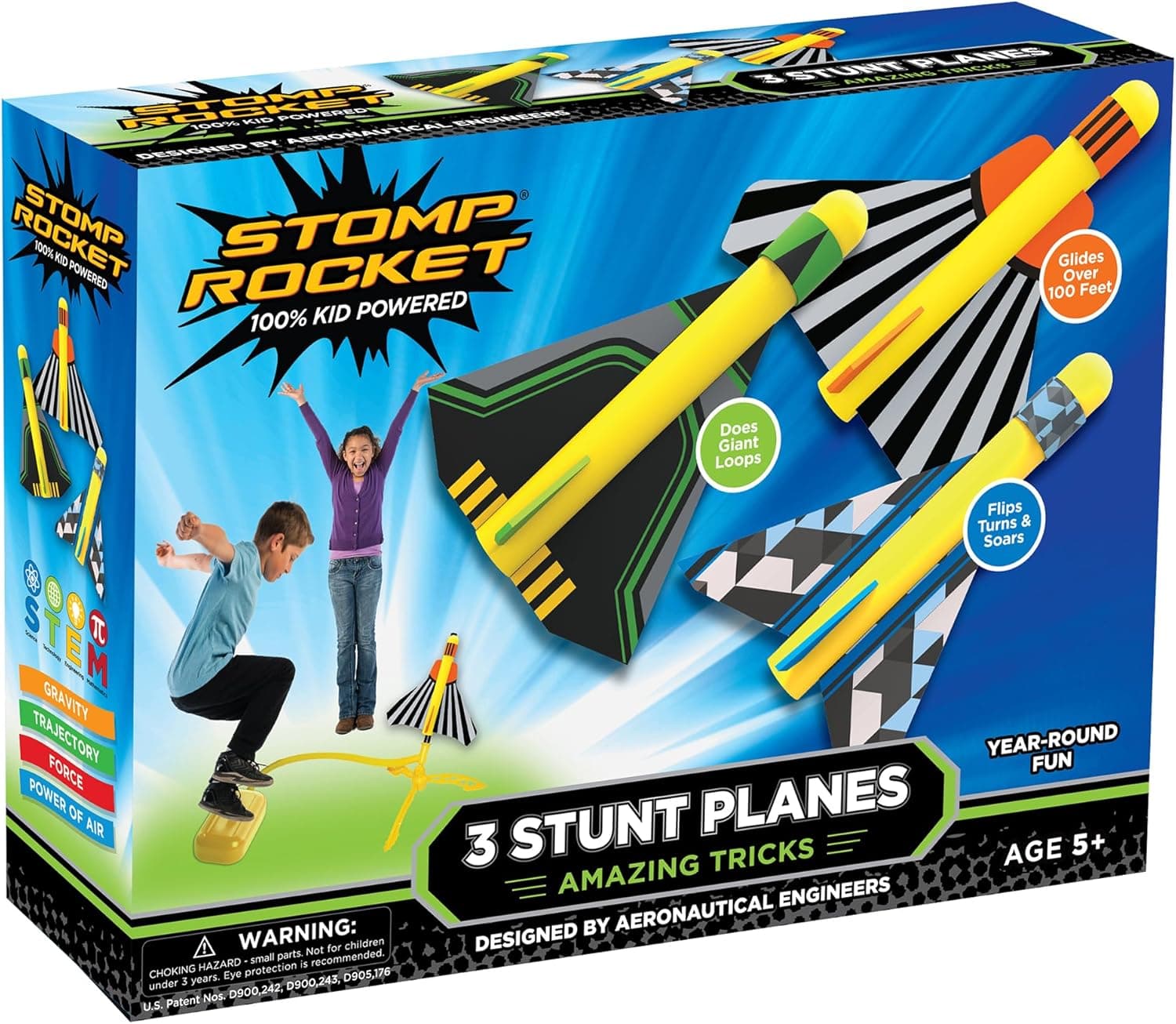 Stomp Rocket Stunt Plane Launcher Toy for Kids - 3 Foam Airplane Toy Soars Over 100 Feet - Unique Tricks &amp; Adjustable Plane Rocket Launcher Stand - Fun Outdoor Toys &amp; Gift for Boys or Girls : Toys &amp; Games image 1