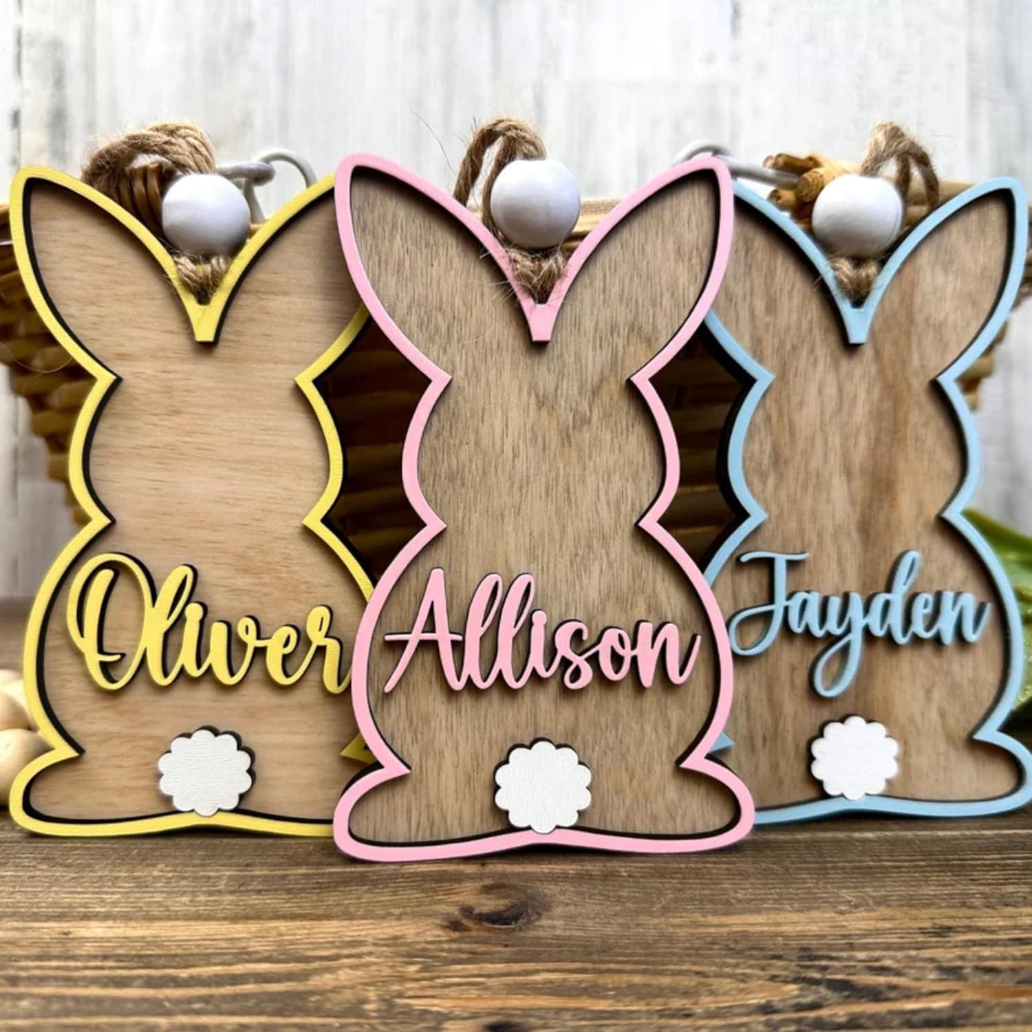 Personalized Easter Basket Name Tags - 3D Wooden Bunny Decorations thumbnail 4