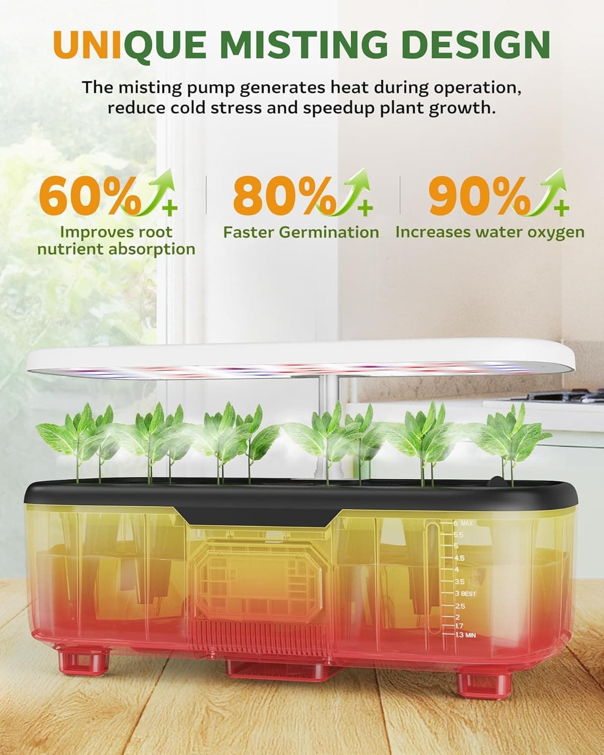 Misting Hydroponic Growing System Kit 15-Pods Indoor Smart Herb Garden Planter with LCD Touch Panel 6L Large Tank for Herb/Vegetables/Flowers/Fruits,Gardening Gifts for Women Men Beginners-White : Patio, Lawn &amp; Garden thumbnail 2