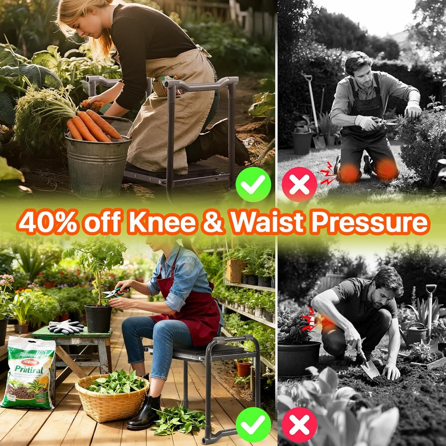 Poraise Garden Kneeler and Seat Heavy Duty, Wider and Thicker Kneeling Pad for Foldable Gardening Stool with 2 Tool Pouches, Gardening Gifts Tools for Women Mom Men Seniors : Patio, Lawn &amp; Garden thumbnail 3