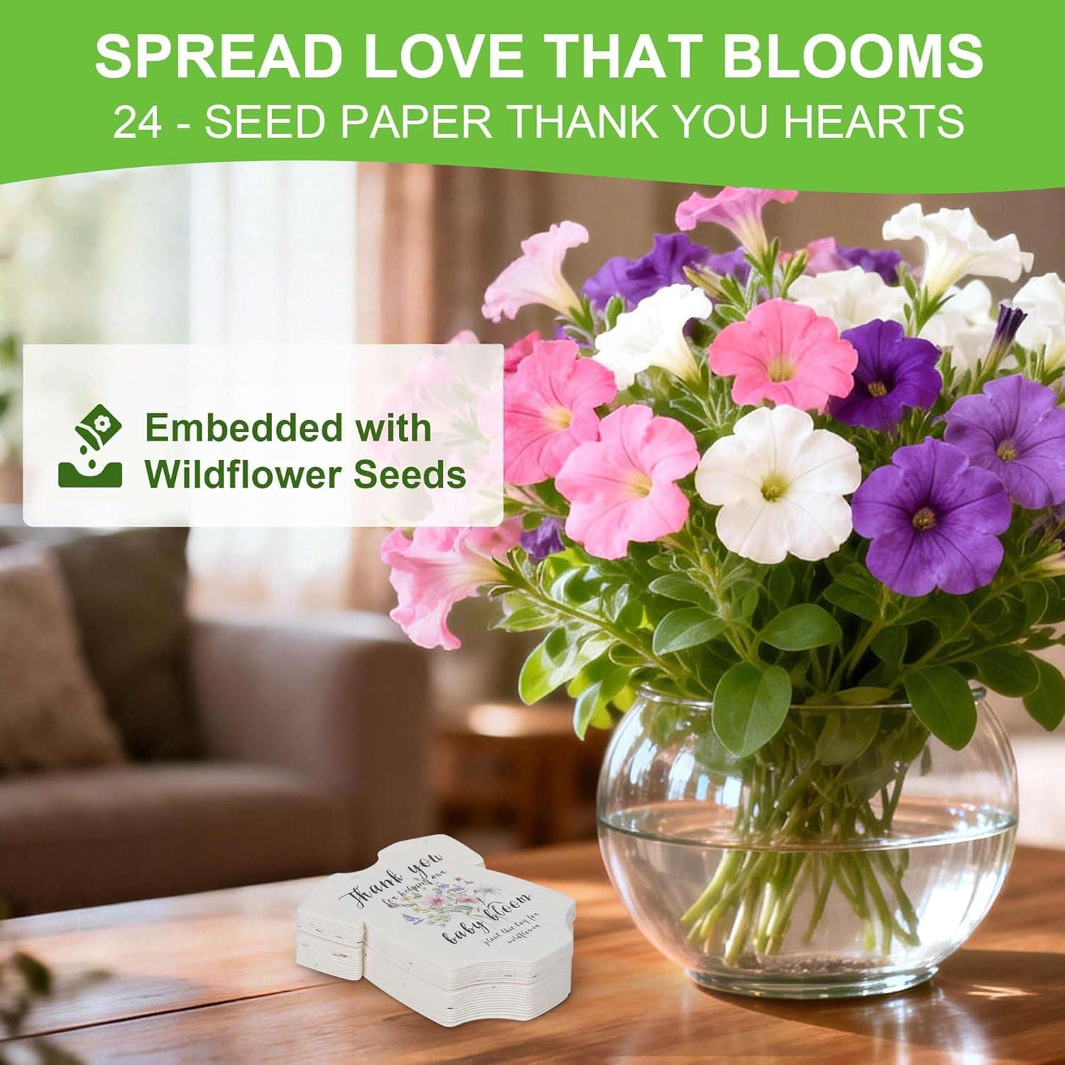 BuggyBeds Plantable Seed Paper Greeting Cards with Wildflower Seeds, 24 Pack thumbnail 3