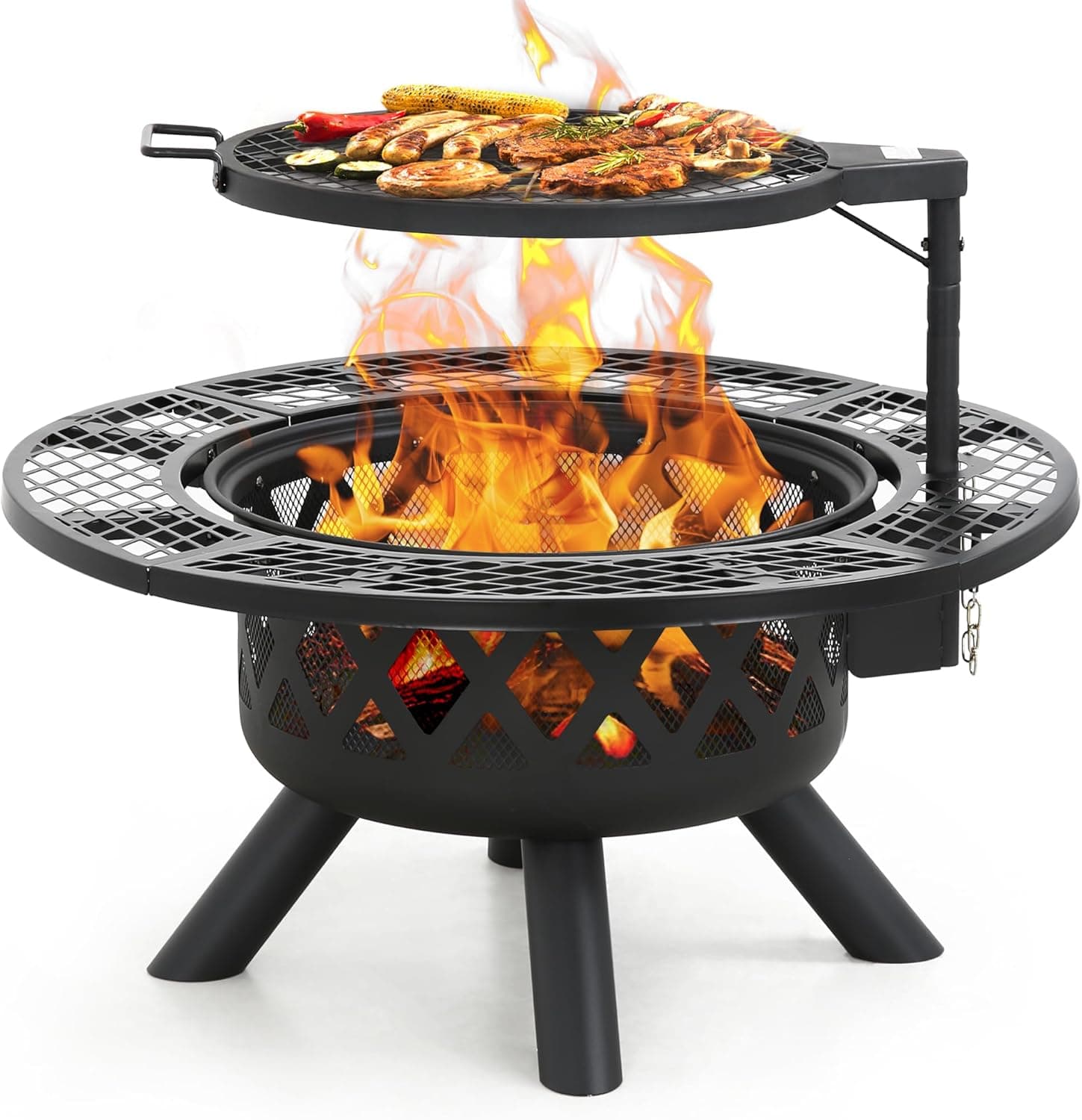 BALI OUTDOORS 32-Inch Wood Burning Fire Pit with Grill and Poker image 1