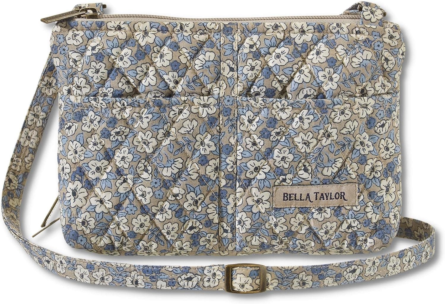 Bella Taylor Essentials Crossbody Purse with Built In Wallet, Quilted Cotton Khaki Floral: Handbags: Amazon.com image 1