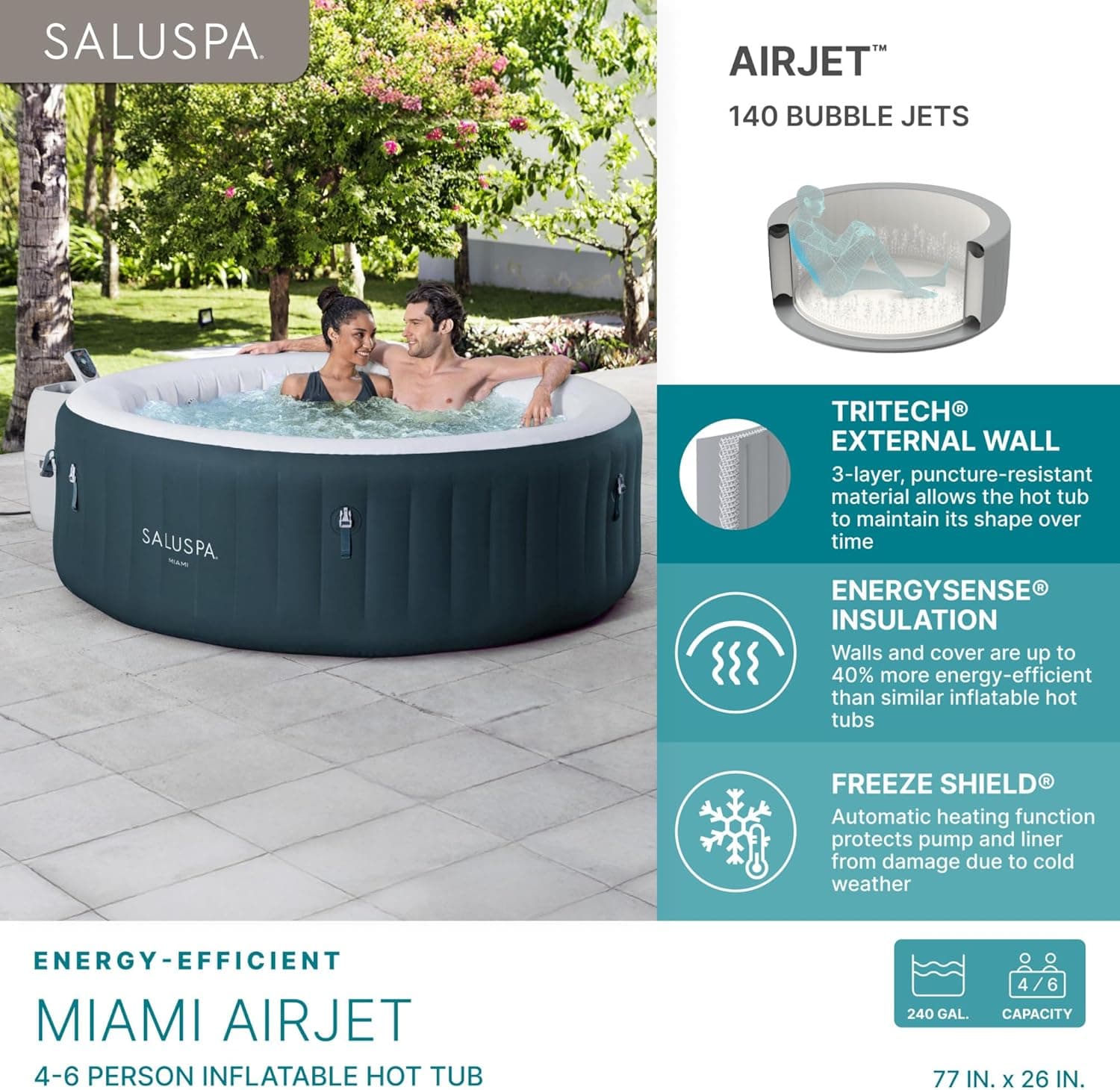 Bestway SaluSpa Miami 4-6 Person Inflatable Hot Tub thumbnail 2