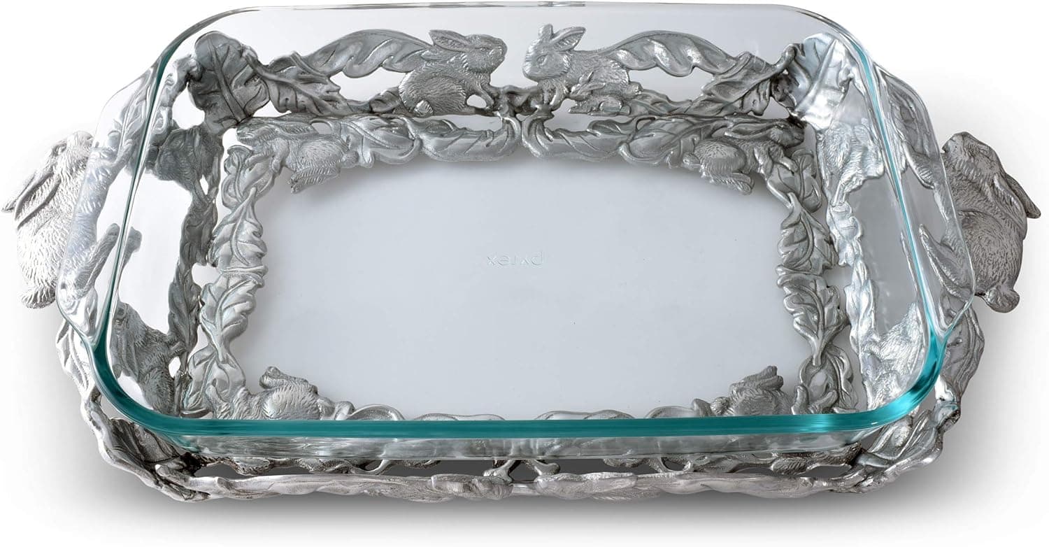 Arthur Court Silver Metal Bunny Pattern Pyrex Casserole Dish Holder Trivet thumbnail 4