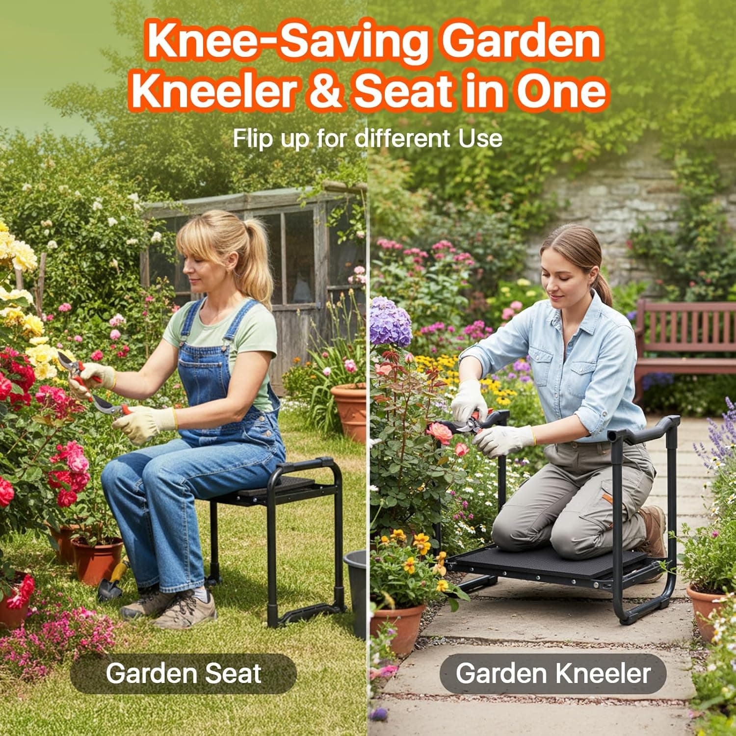 Poraise Garden Kneeler and Seat Heavy Duty, Wider and Thicker Kneeling Pad for Foldable Gardening Stool with 2 Tool Pouches, Gardening Gifts Tools for Women Mom Men Seniors : Patio, Lawn &amp; Garden thumbnail 2