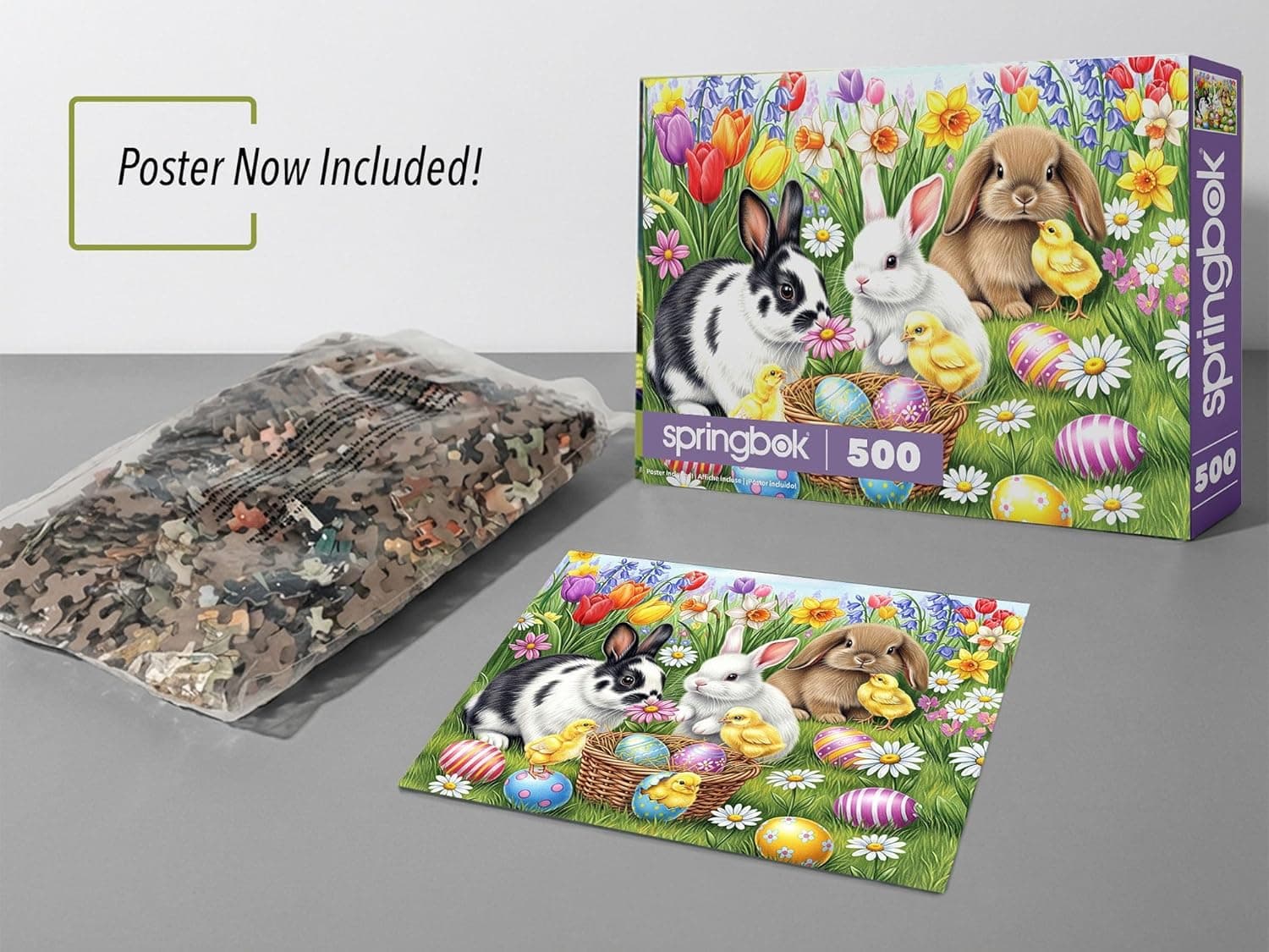 Springbok Three Easter Bunnies 500 Piece Jigsaw Puzzle for Adults – Poster Now Included - Spring and Floral – Unique Cut Pieces – Made in USA : Toys &amp; Games thumbnail 3