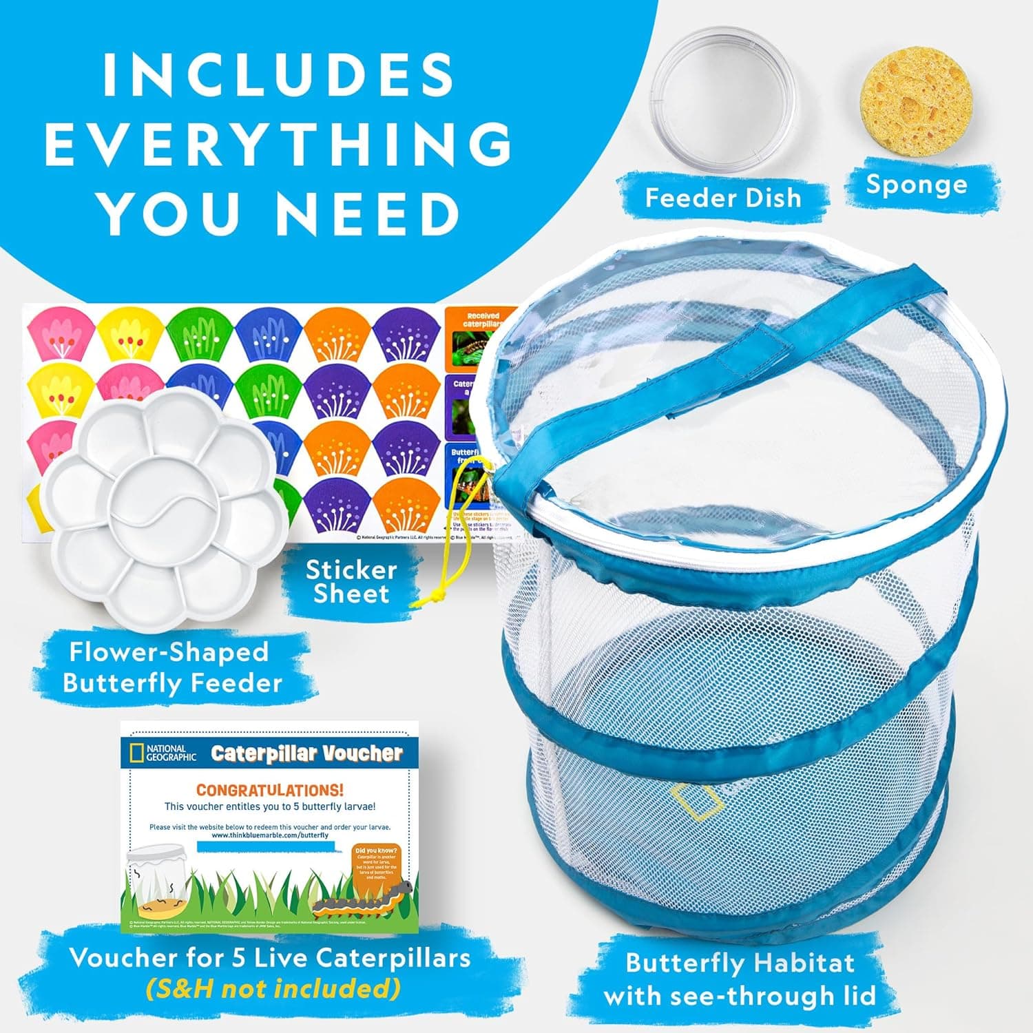 National Geographic Butterfly Growing Kit - Butterfly Habitat Kit with Voucher to Redeem 5 Caterpillars (S&amp;H Not Included), Butterfly Cage, Feeder, Easter Basket Gifts for Kids : Toys &amp; Games thumbnail 4