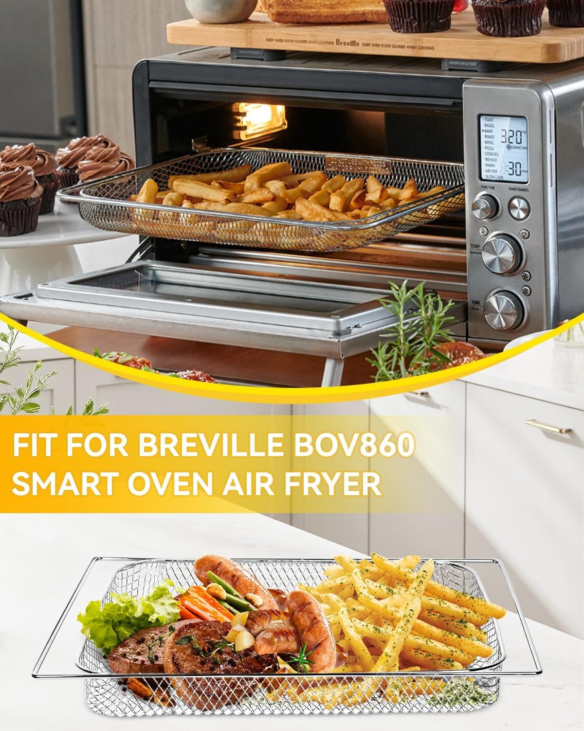 Smart Oven Air Fryer Mesh Basket 1-Piece Compatible with Breville BOV860BSS Convection Oven, Stainless Steel Baking Tray Original Replacement Accessory Assist with Countertop Oven 11 Cooking Functions : Home &amp; Kitchen thumbnail 2