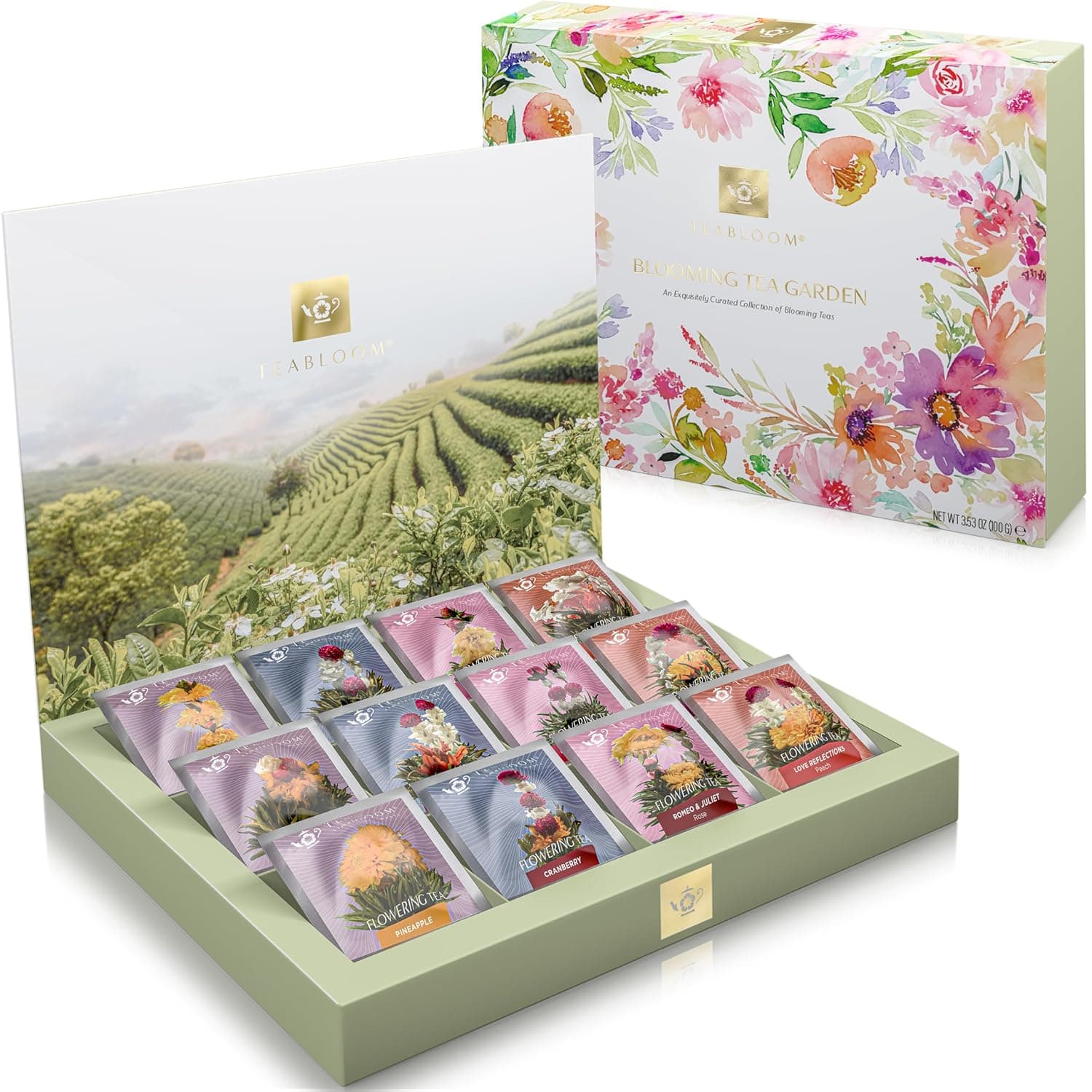 Teabloom Flowering Tea Chest - Curated Collection of 12 Gourmet Flowering Teas - Packaged in Beautiful Gift-Ready Tea Box : Grocery &amp; Gourmet Food image 1