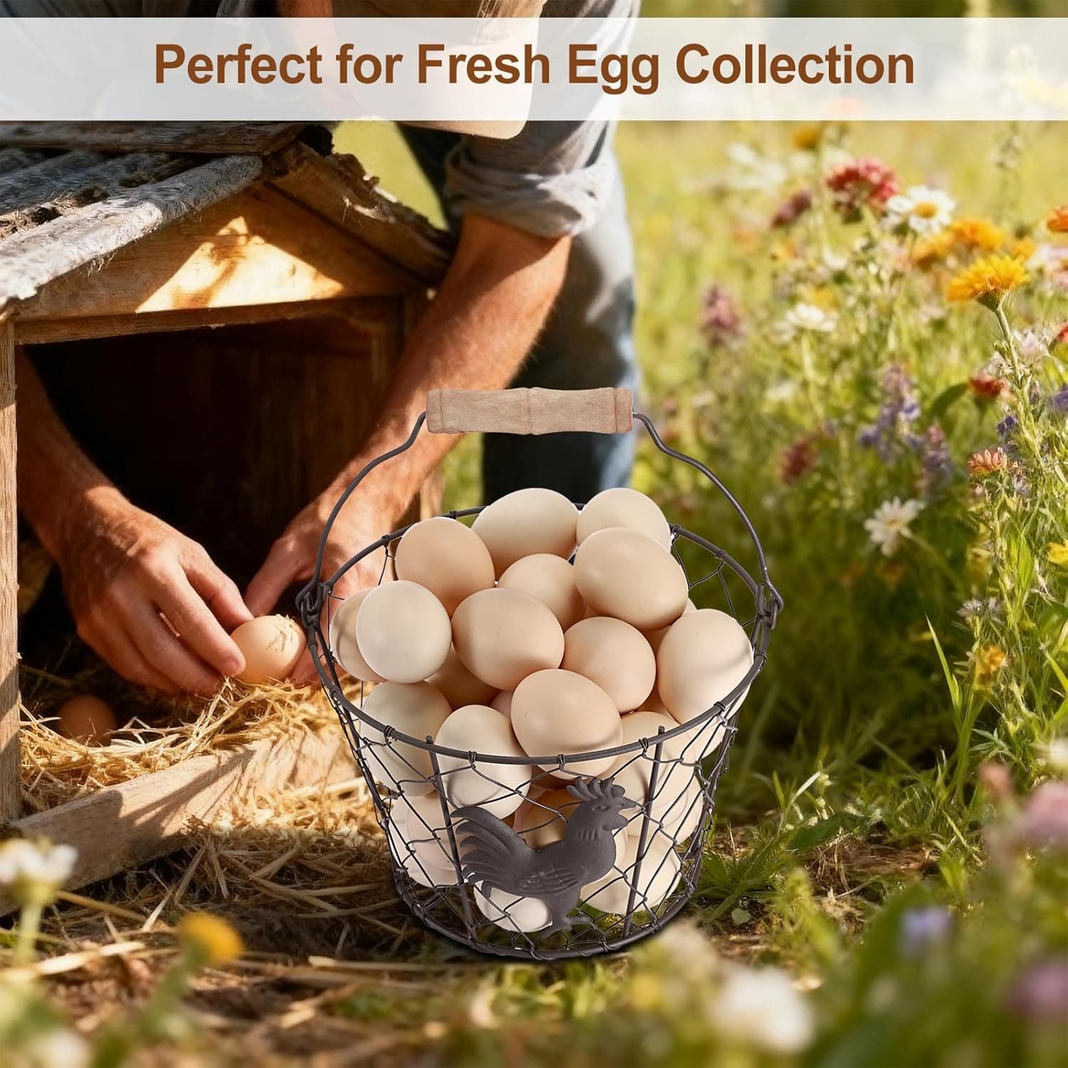 OGANAZI 3-Piece Farmhouse Egg Collecting Baskets with Wood Handle thumbnail 2