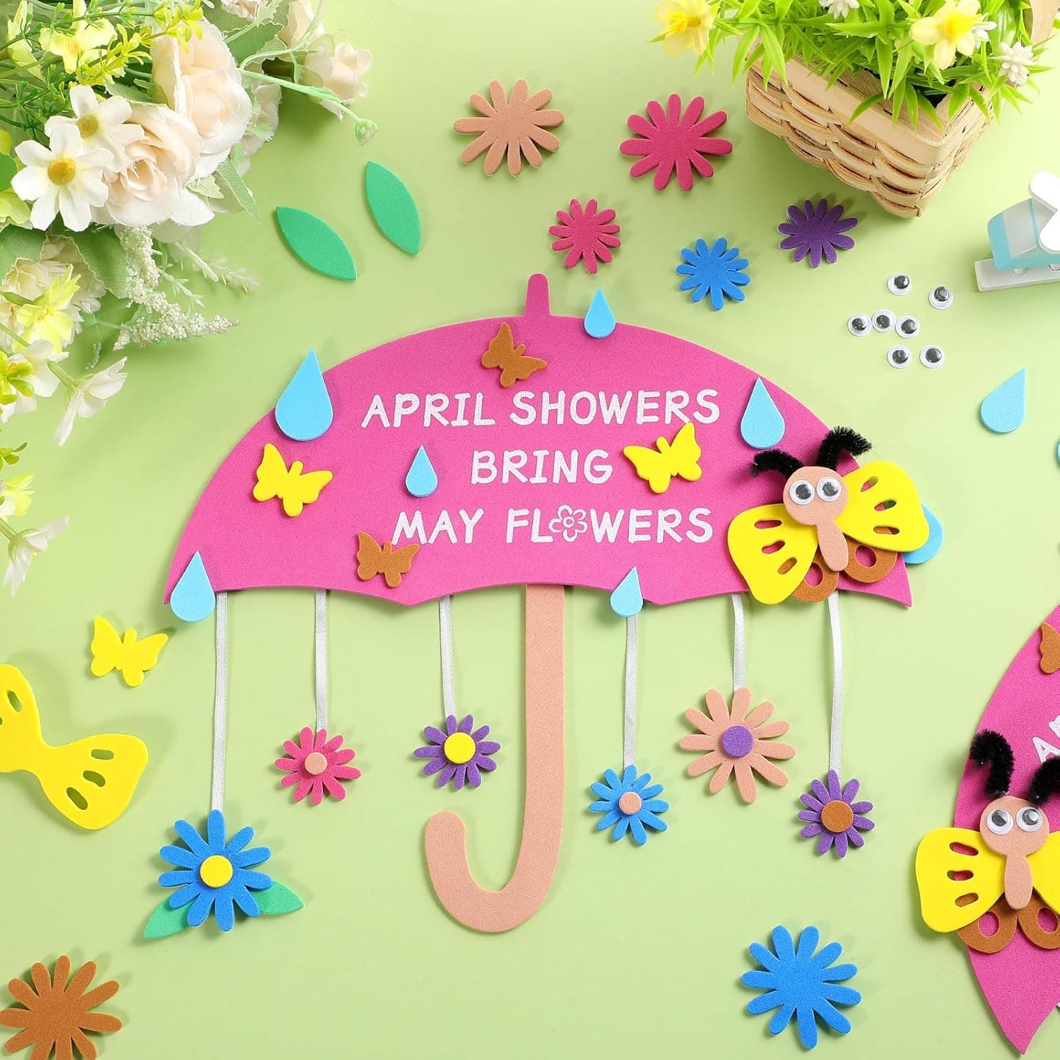 Oudain 12 Set April Showers Bring May Flowers Craft April Showers Sign Craft Kit Spring Rain Sign DIY Arts Spring Foam Stickers for Party Favor : Toys &amp; Games thumbnail 5