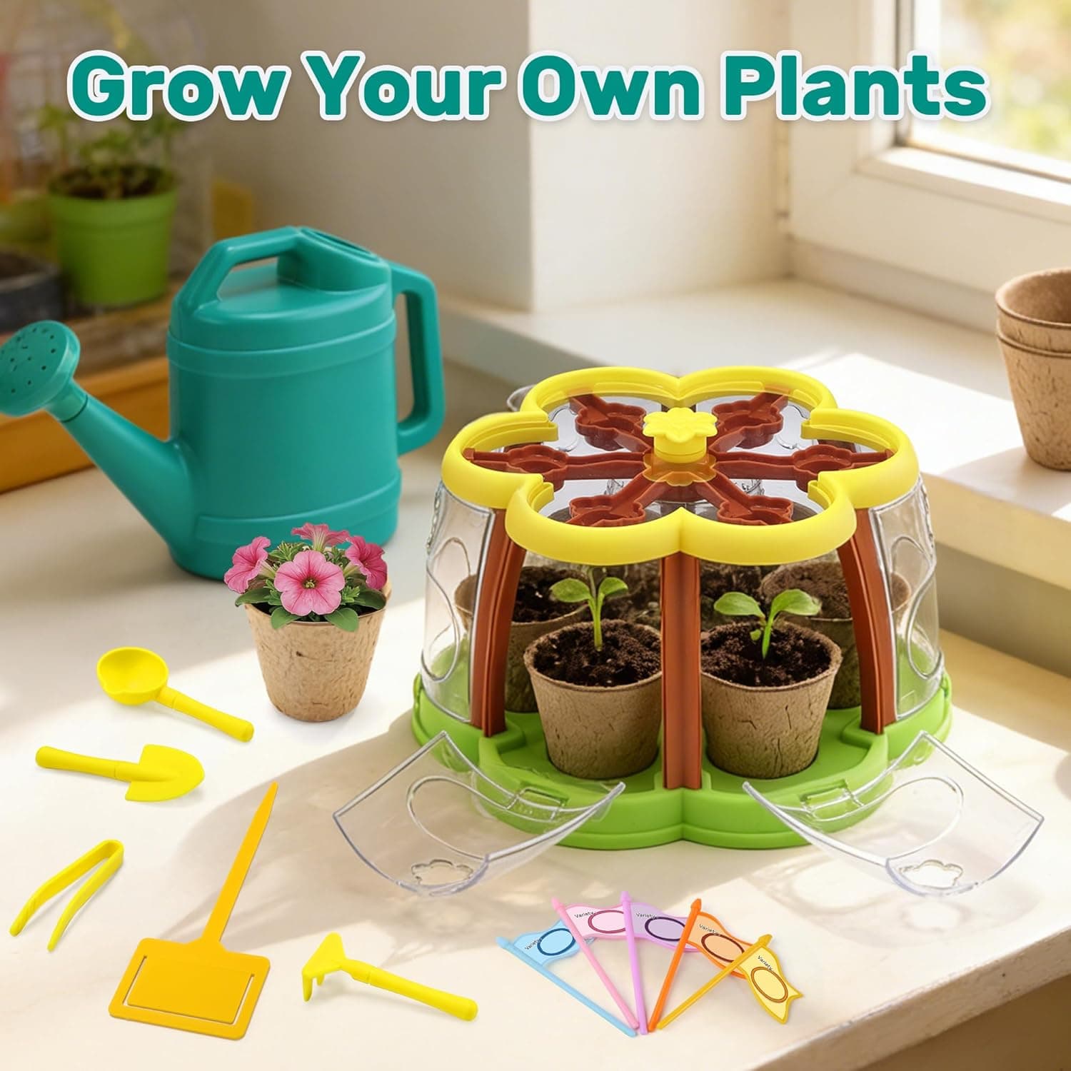 CUTE STONE Kids Gardening Set with Wheelbarrow and Grow House thumbnail 4