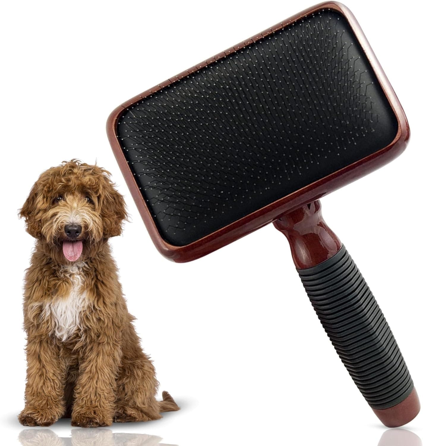 Kenchii Slicker Brush for Dogs, Professional Dog Grooming Brush for Loose Fur, Tangles, Long Short Haired, Stainless Steel Pins, Maplewood Handle, Large image 1