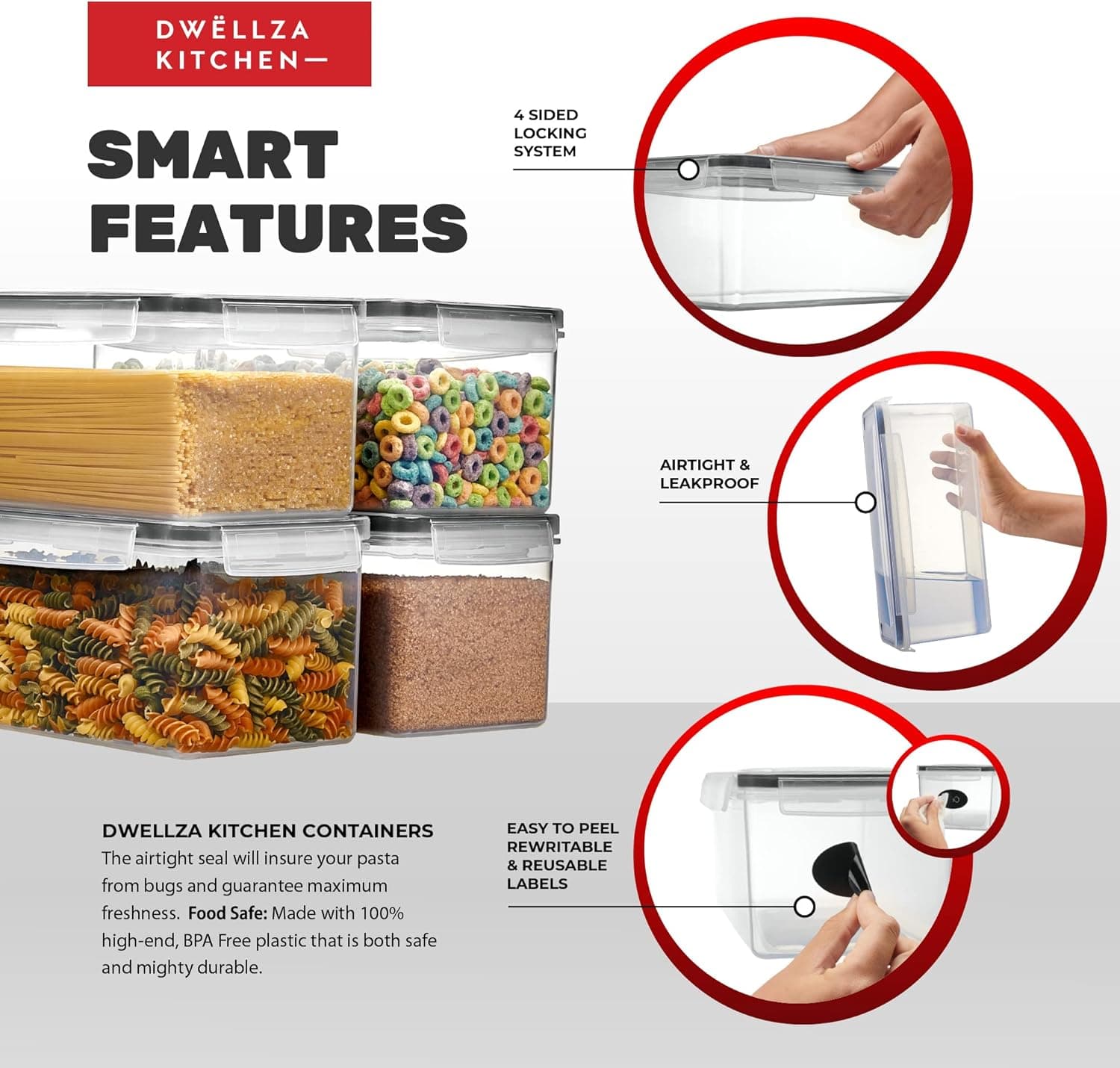 Large Airtight Food Storage Containers with Lids Set of 4 thumbnail 4