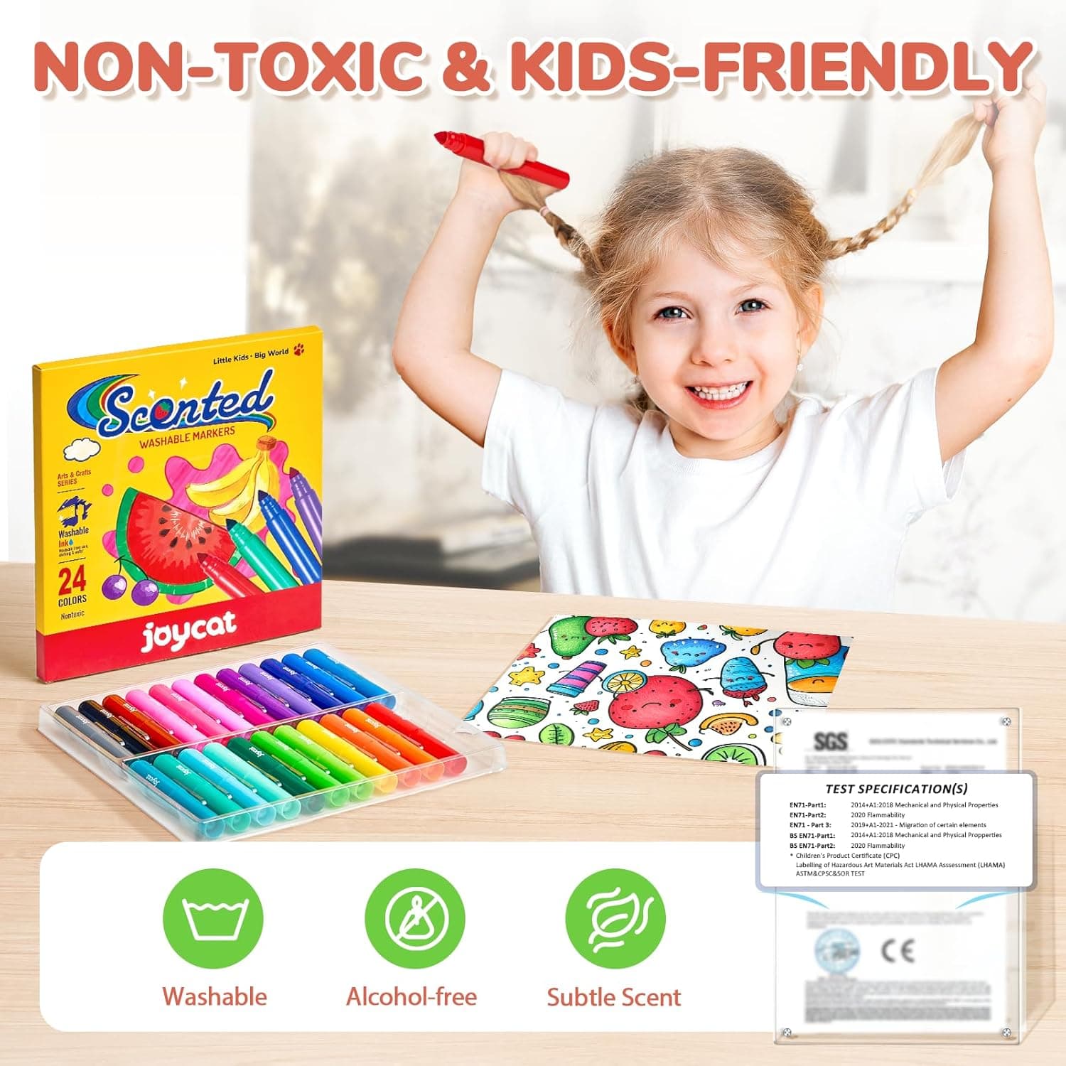 JoyCat 24 Colors Scented Washable Markers for Kids, Fruit &amp; Dessert Smelly Markers with Versatile Conical Tips, Non-Toxic Art Supplies for Toddlers &amp; School Classroom, Ideal Gifts for kids. : Toys &amp; Games thumbnail 4