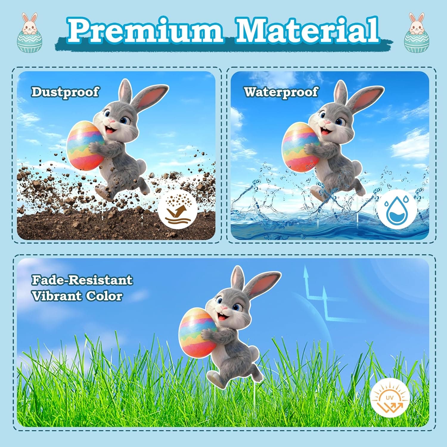 8 Pcs Easter Yard Signs with Stakes, Large Outdoor Easter Bunny Decorations in 8 Styles Featuring Cute Rabbits and Eggs, Sturdy and Waterproof Bunny Yard Lawn Garden Decor for Easter Party : Patio, Lawn &amp; Garden thumbnail 4