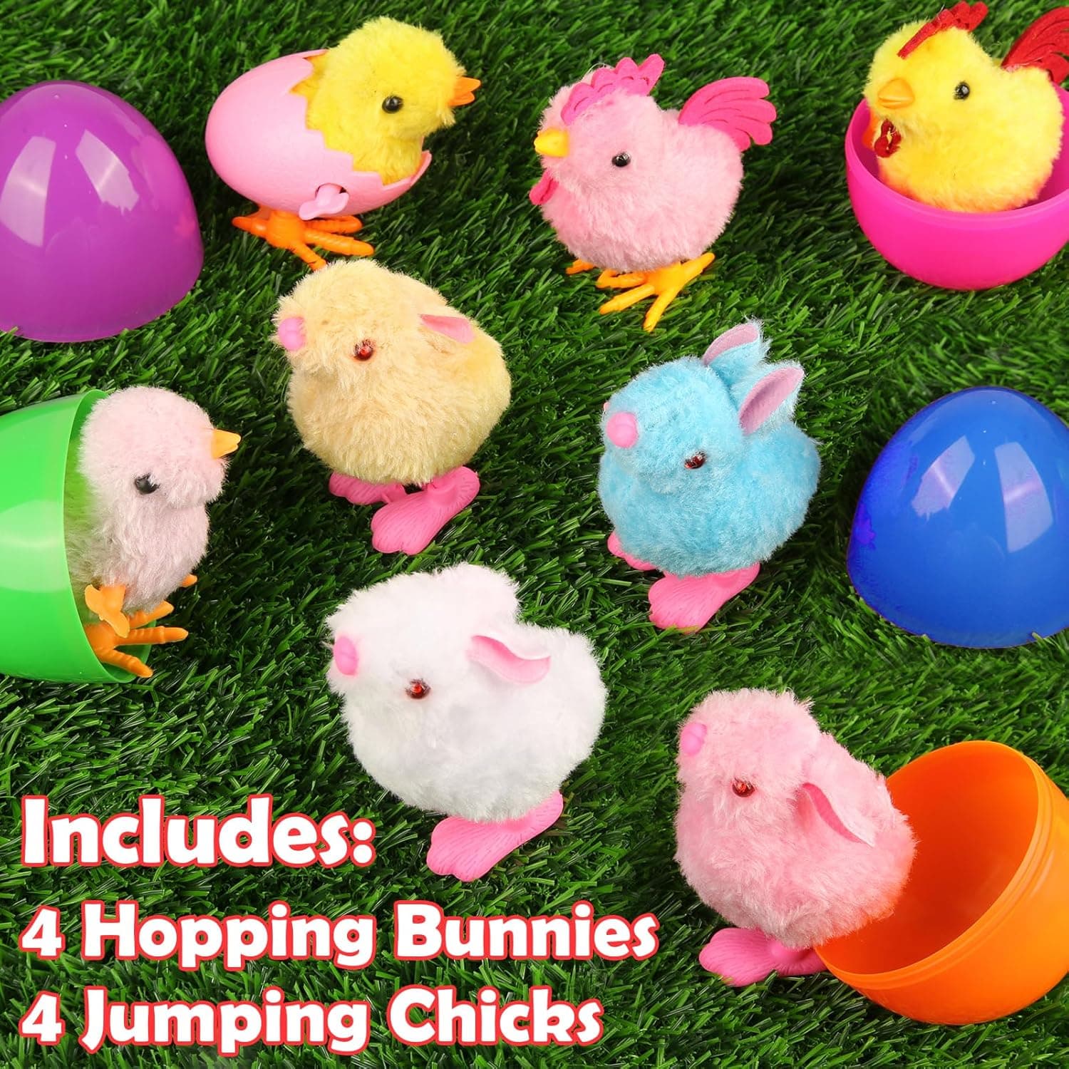 SURCVIO 8 Pack Jumbo Easter Eggs Fillers with Colorful Wind-Up Jumping Bunnies and Chicks Toys, Easter Basket Stuffers for Kids, Filled Easter Eggs, Easter Hunt Party Favors : Toys &amp; Games thumbnail 4