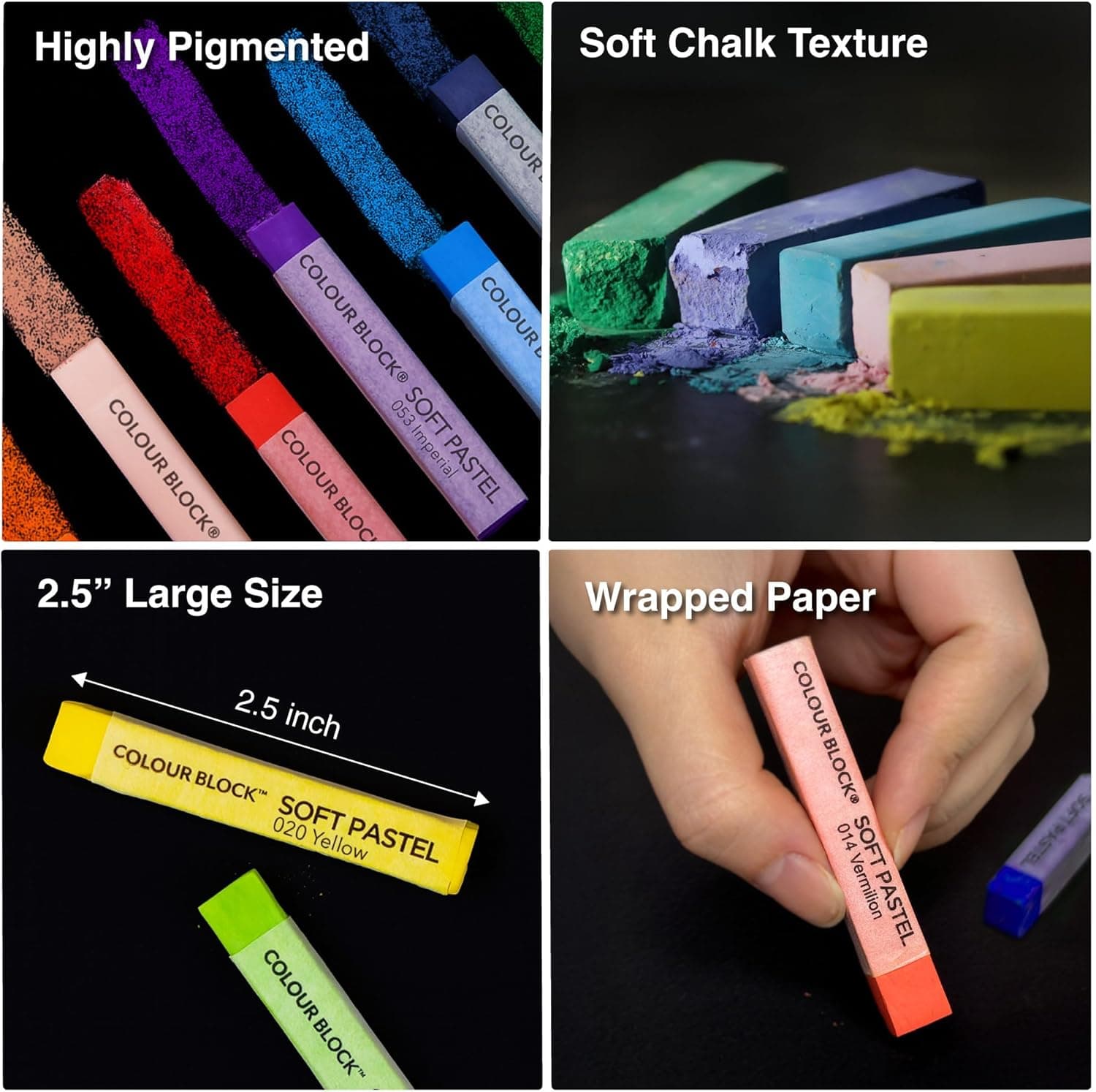 COLOUR BLOCK Soft Pastels for Artists - 100 Colors Square Chalk Pastels Set in Wooden Box - Vibrant Pigments Art Kit for Painting, Drawing, Sketching, Hobbyists. : Arts, Crafts &amp; Sewing thumbnail 4