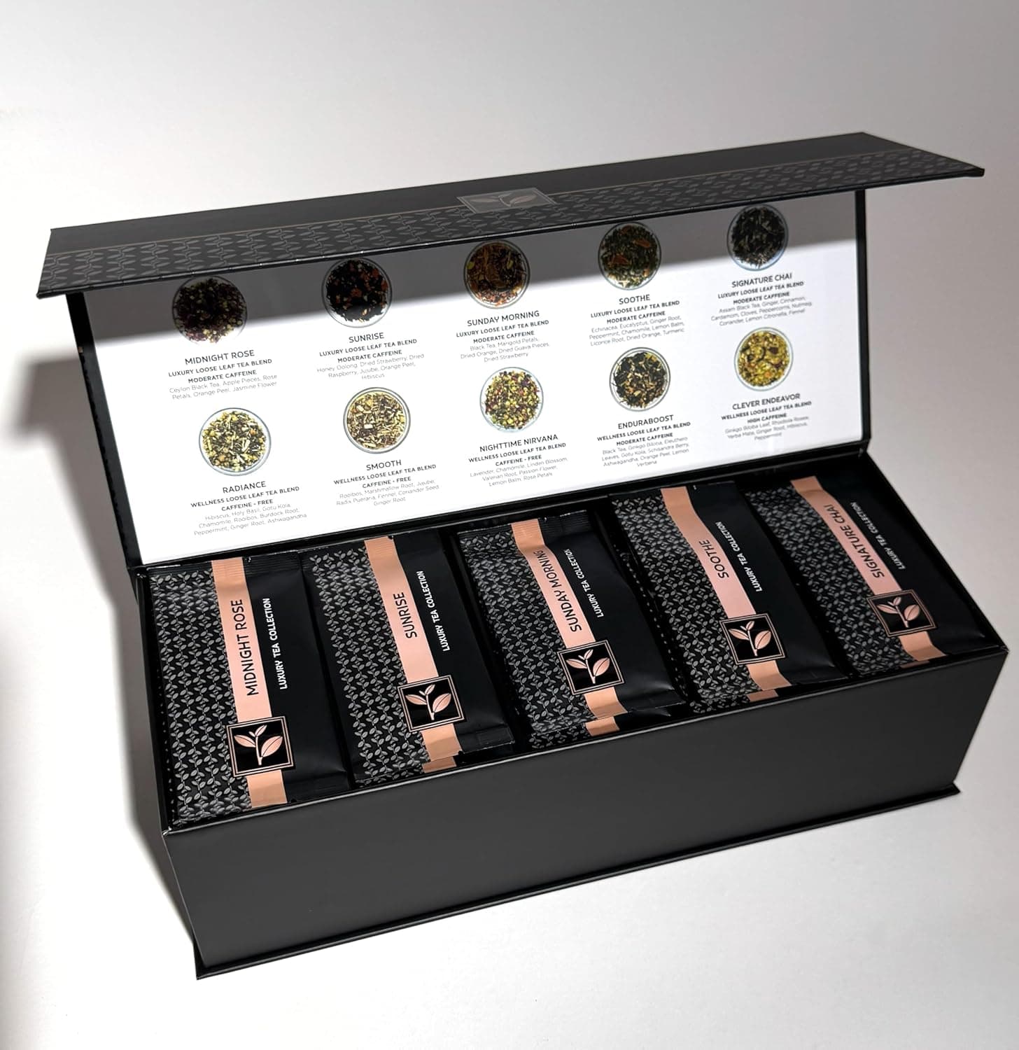 Pure And Easy Tea, Premium Loose Leaf Tea Sampler Set, 30-Count Variety Pack of Herbal and Caffeinated Blends, Luxury and Wellness Teas in a Designer Gift Box (150g) : Grocery &amp; Gourmet Food thumbnail 3