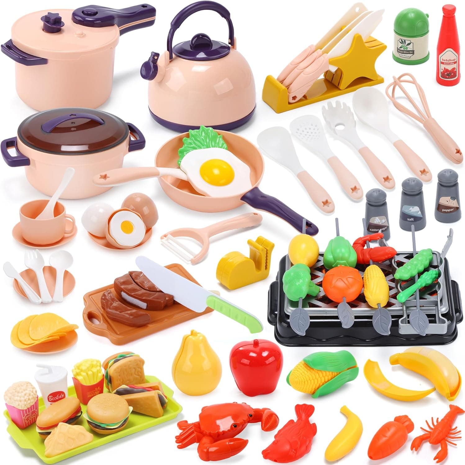 CUTE STONE Play Kitchen Cooking Playset with BBQ Grill and Food Accessories — Easter Gifts gift idea