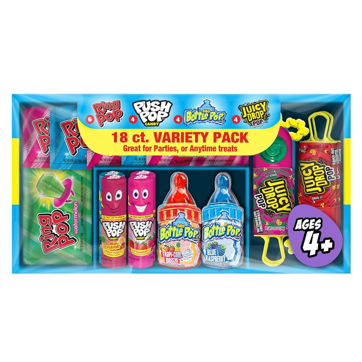 Bazooka Candy Brands Easter Candy Variety Pack, 18Ct Assorted Candy Lollipops, Bulk Individually Wrapped Ring Pop, Push Pop, &amp; More, Birthday Party Favors, Easter Basket Stuffers, Egg Fillers, Gifts : Grocery &amp; Gourmet Food image 1